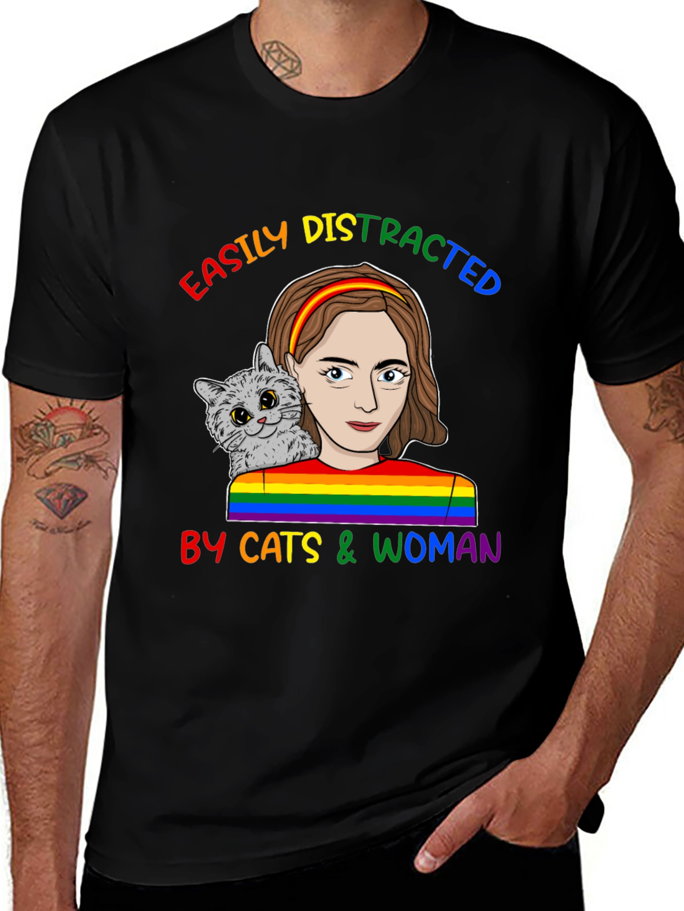 Variant 5 of Easily Distracted by Cats & Woman T-Shirt