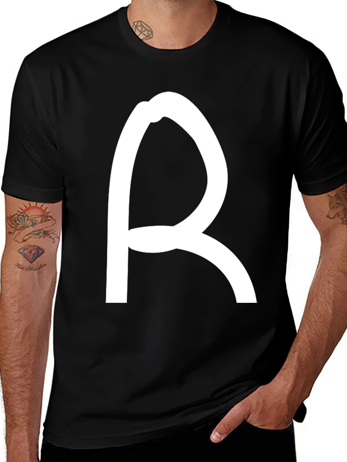 Bold Initial 'R' Black T-Shirt