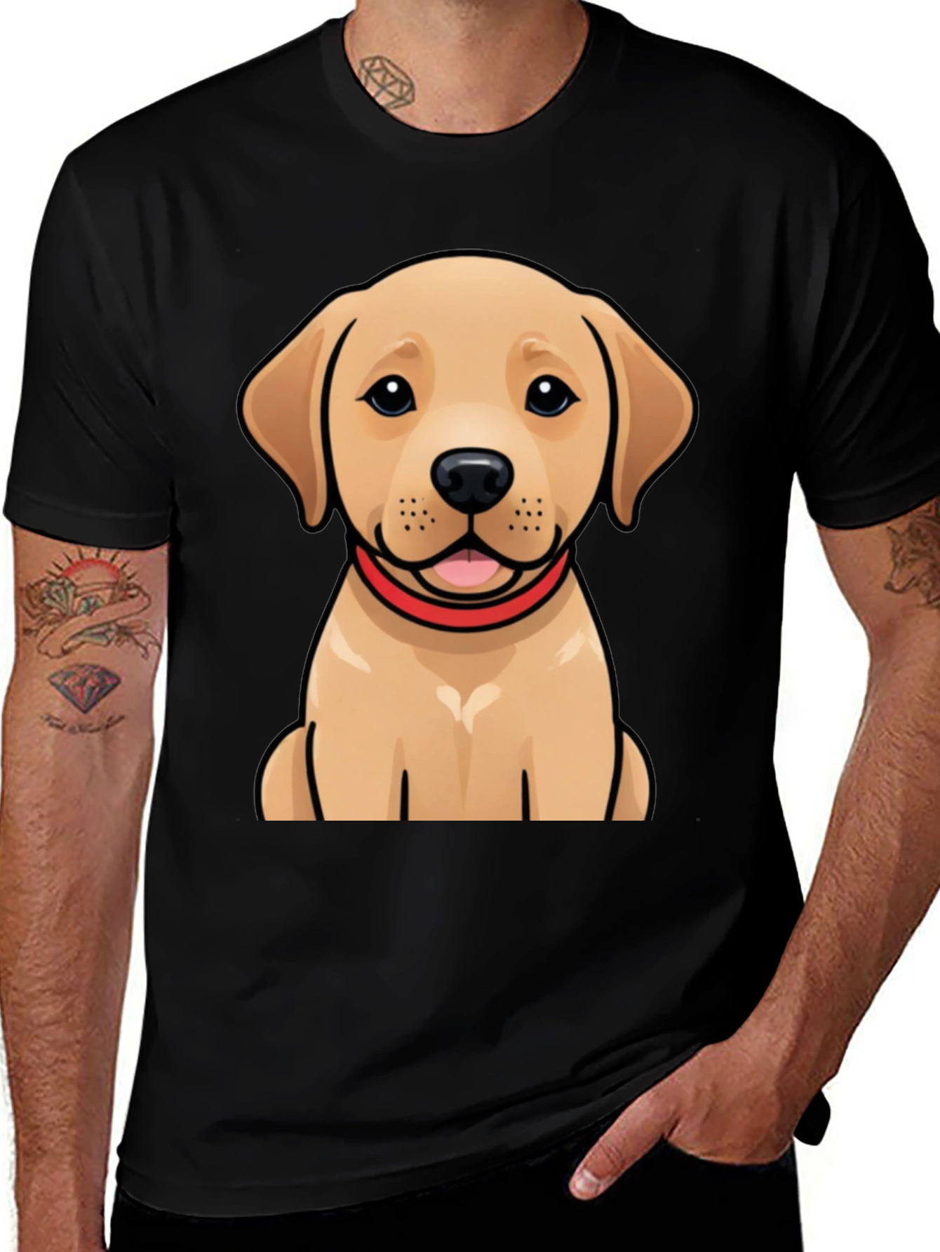 Variant 3 of Cute Labrador Puppy Graphic Black T-Shirt