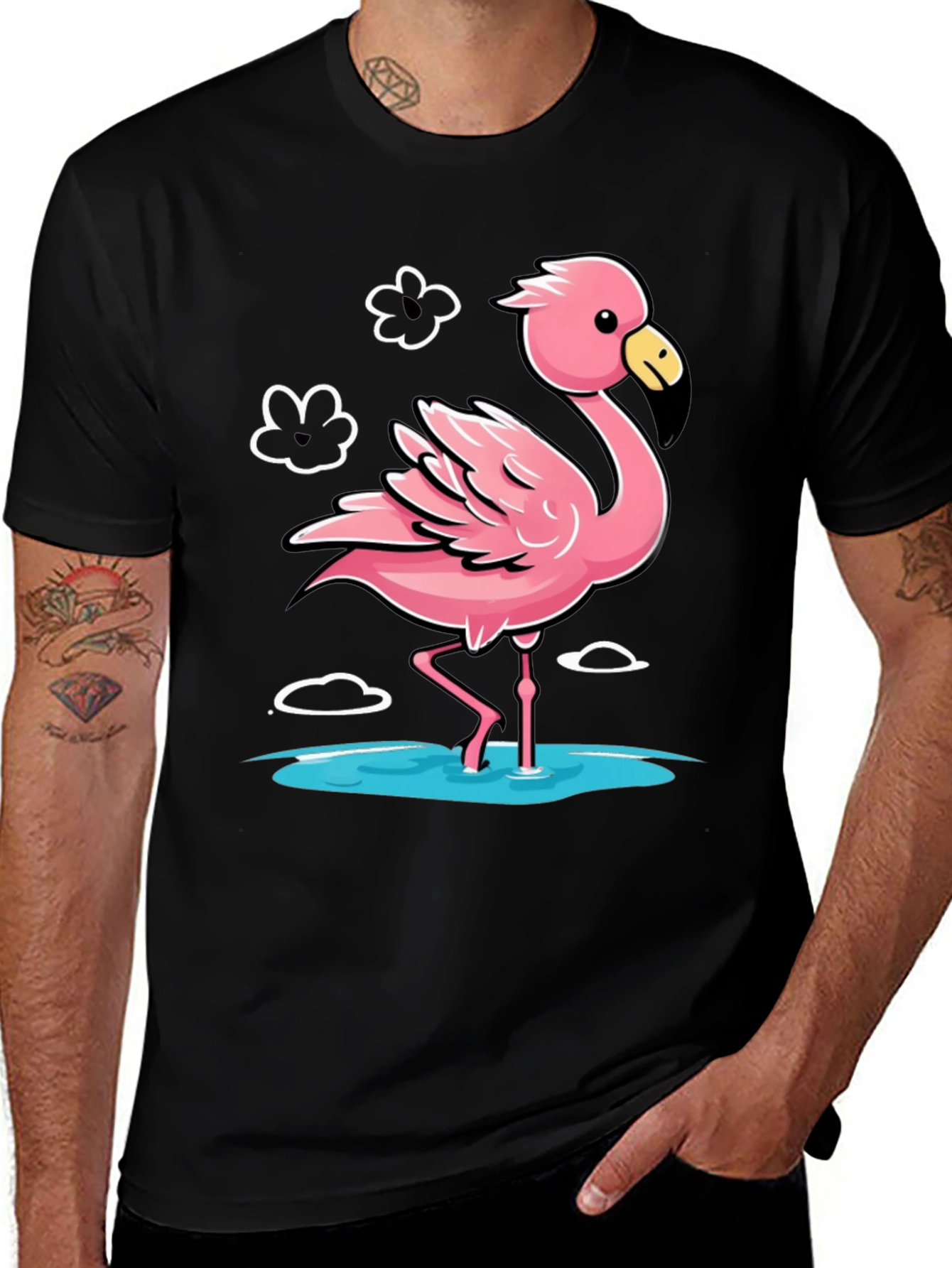 Variant 17 of Fun Flamingo Graphic Tee - Stylish Black T-Shirt