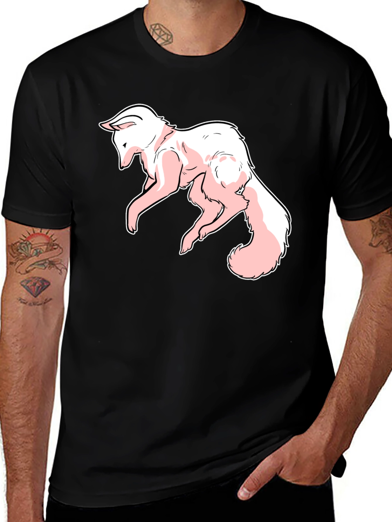 Variant 8 of Pink Fox Graphic Tee - Stylish Black T-Shirt