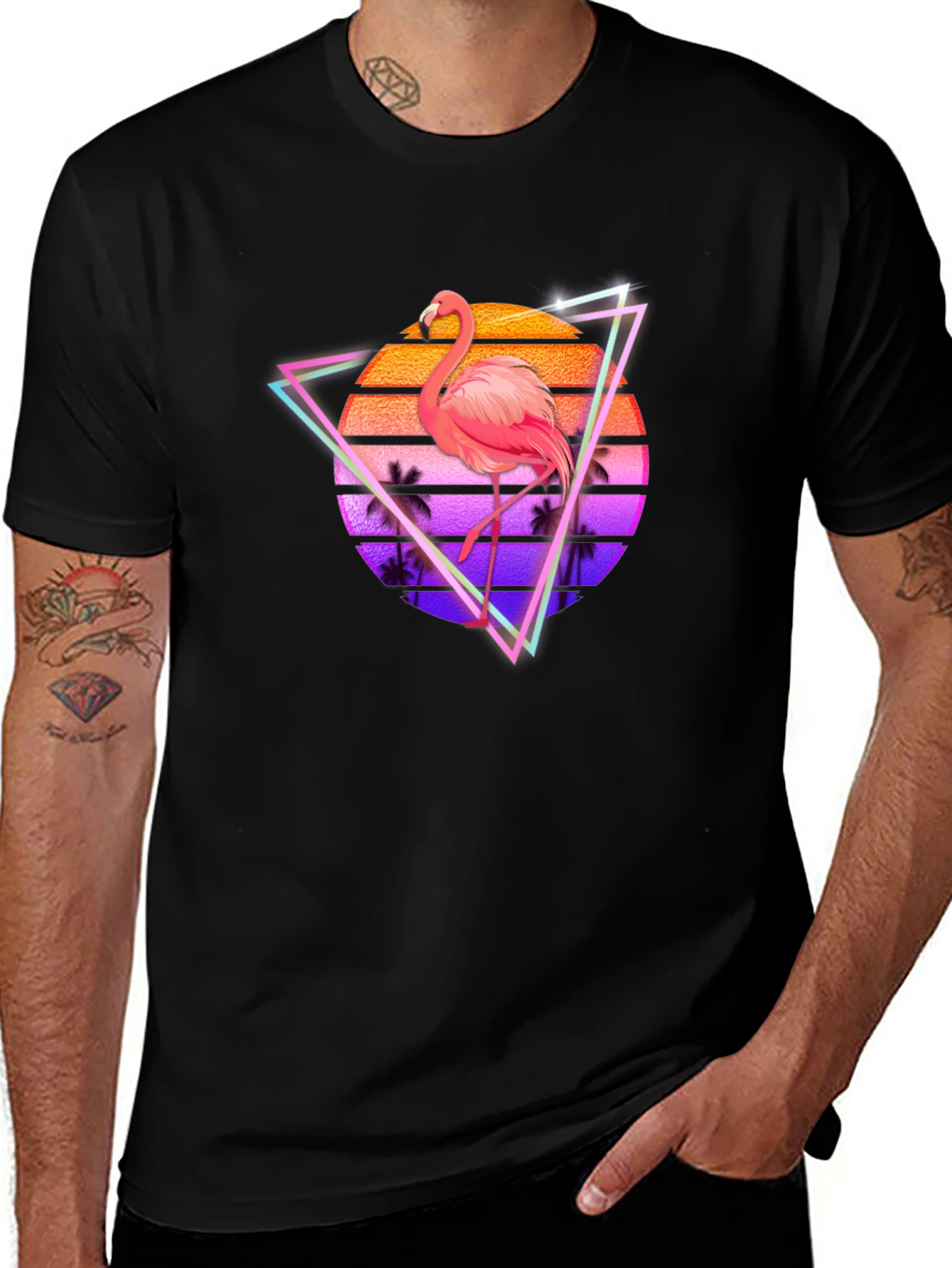 Variant 8 of Retro Flamingo Graphic Tee - Tropical Sunset Design