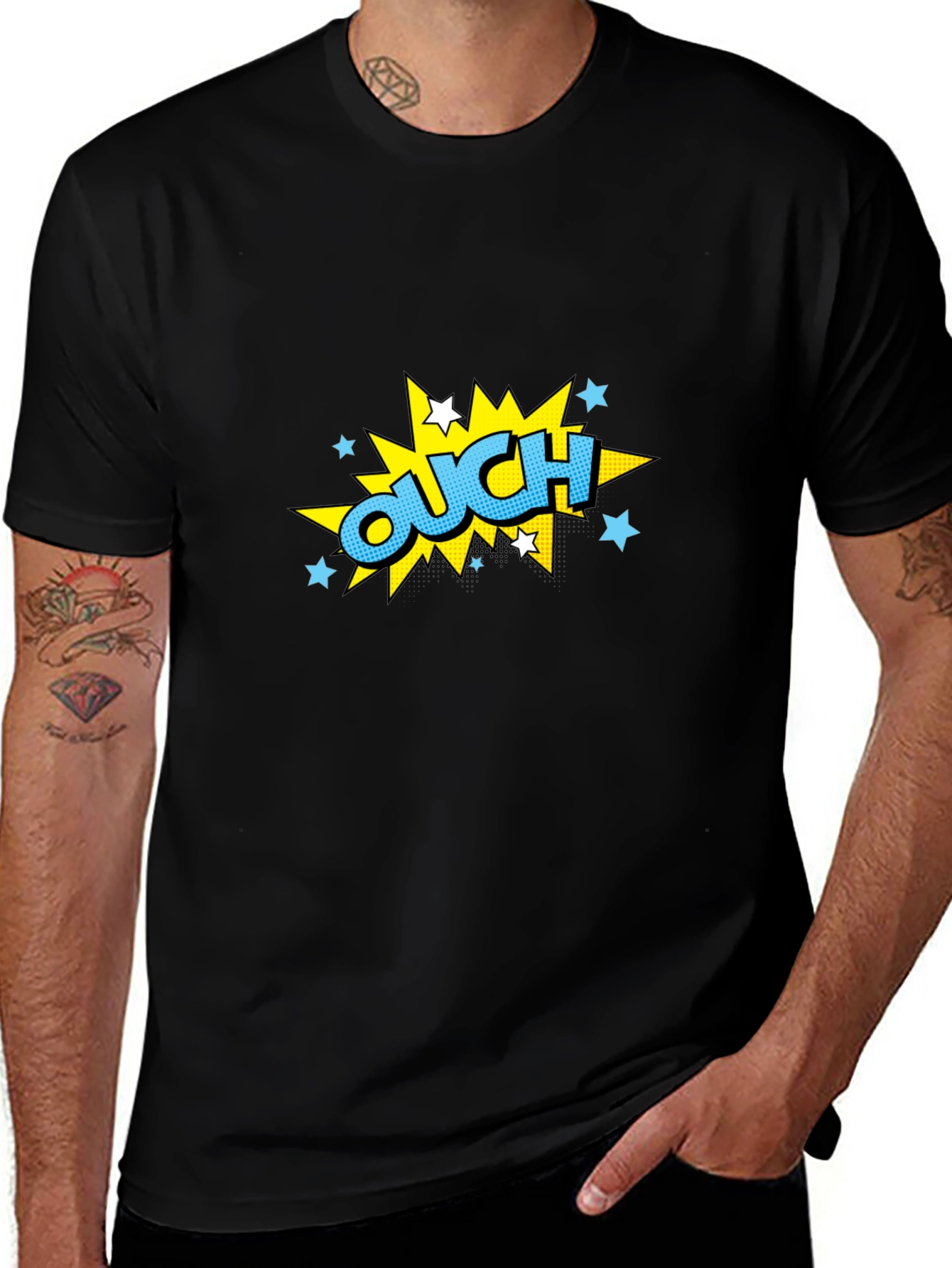 Variant 8 of Ouch! Graphic Black T-Shirt - Comic Book Style