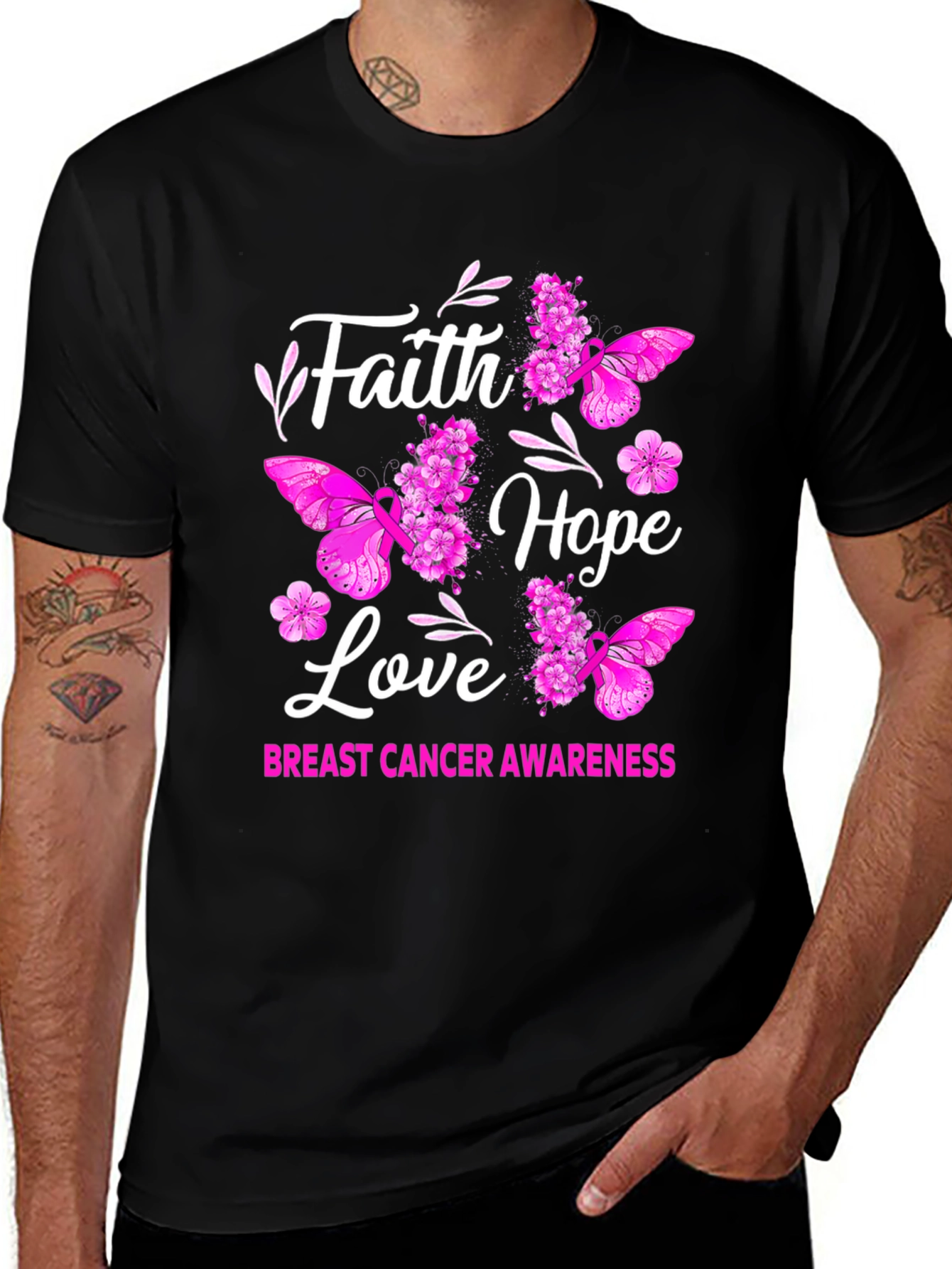 Black Faith Hope Love Breast Cancer Awareness Graphic Tee main image