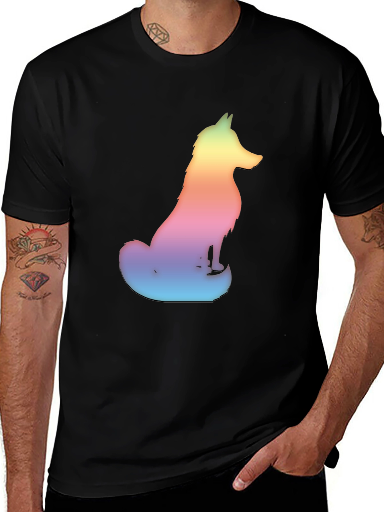Variant 20 of Rainbow Fox Graphic Tee - Men's Black T-Shirt