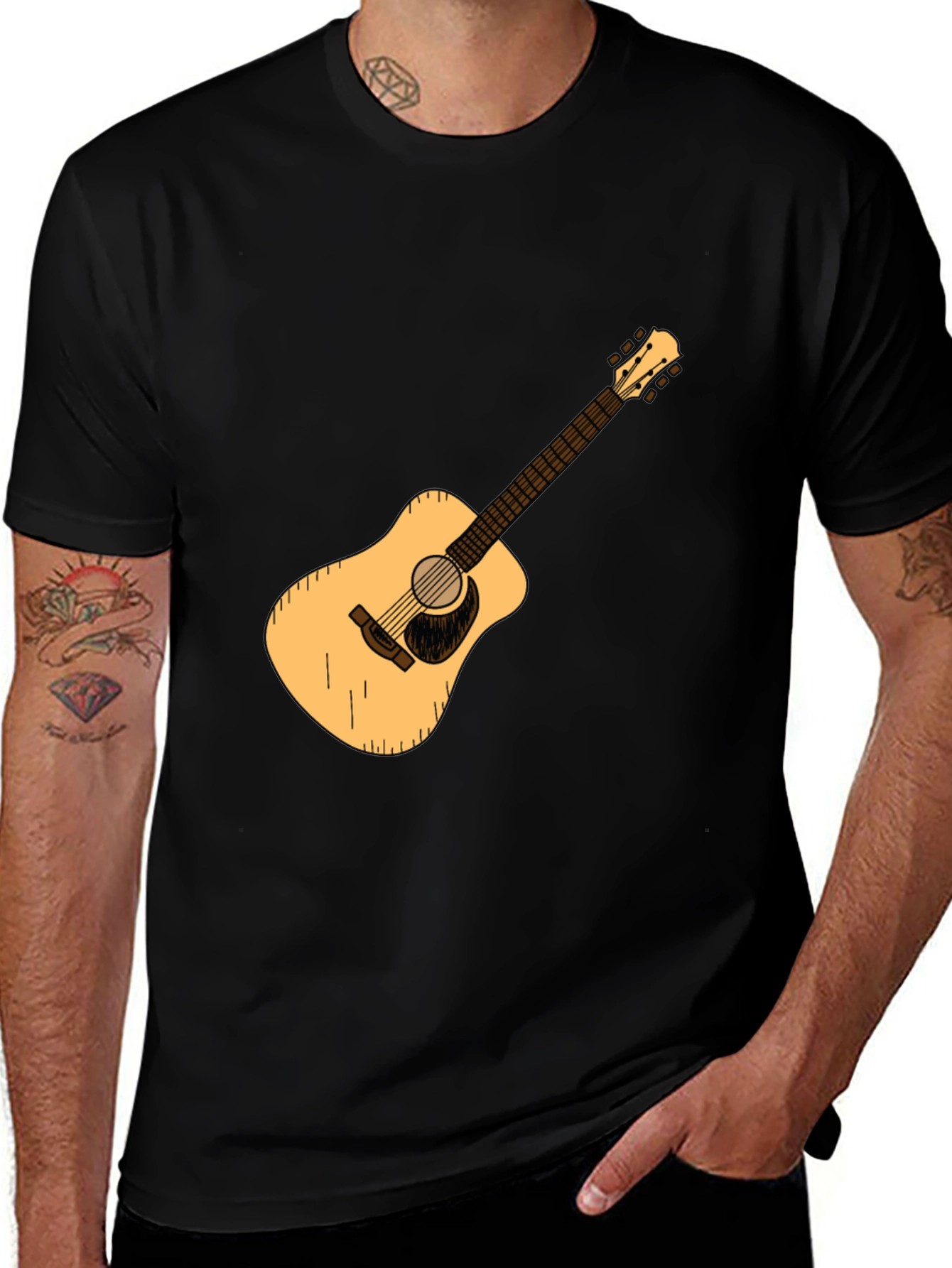 Variant 23 of Guitar Graphic Tee - Black Cotton Casual T-Shirt