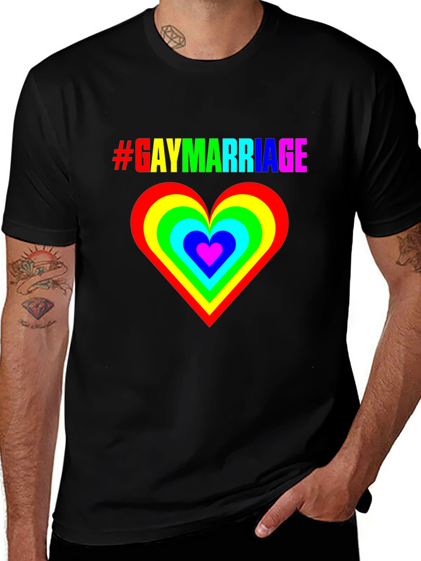Gay Marriage Pride T-Shirt - Rainbow Heart Graphic Tee