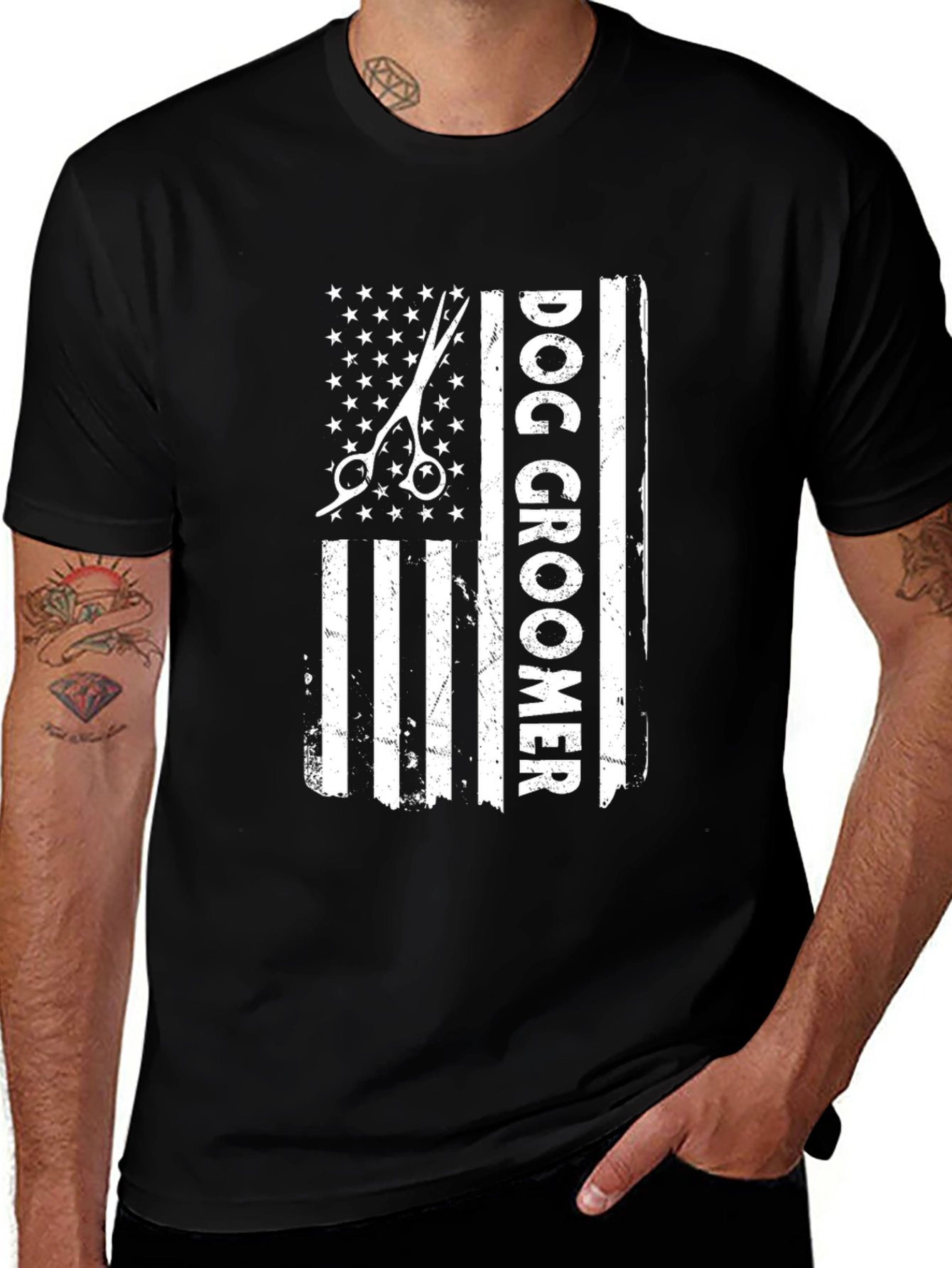 Variant 3 of Dog Groomer USA Flag T-Shirt