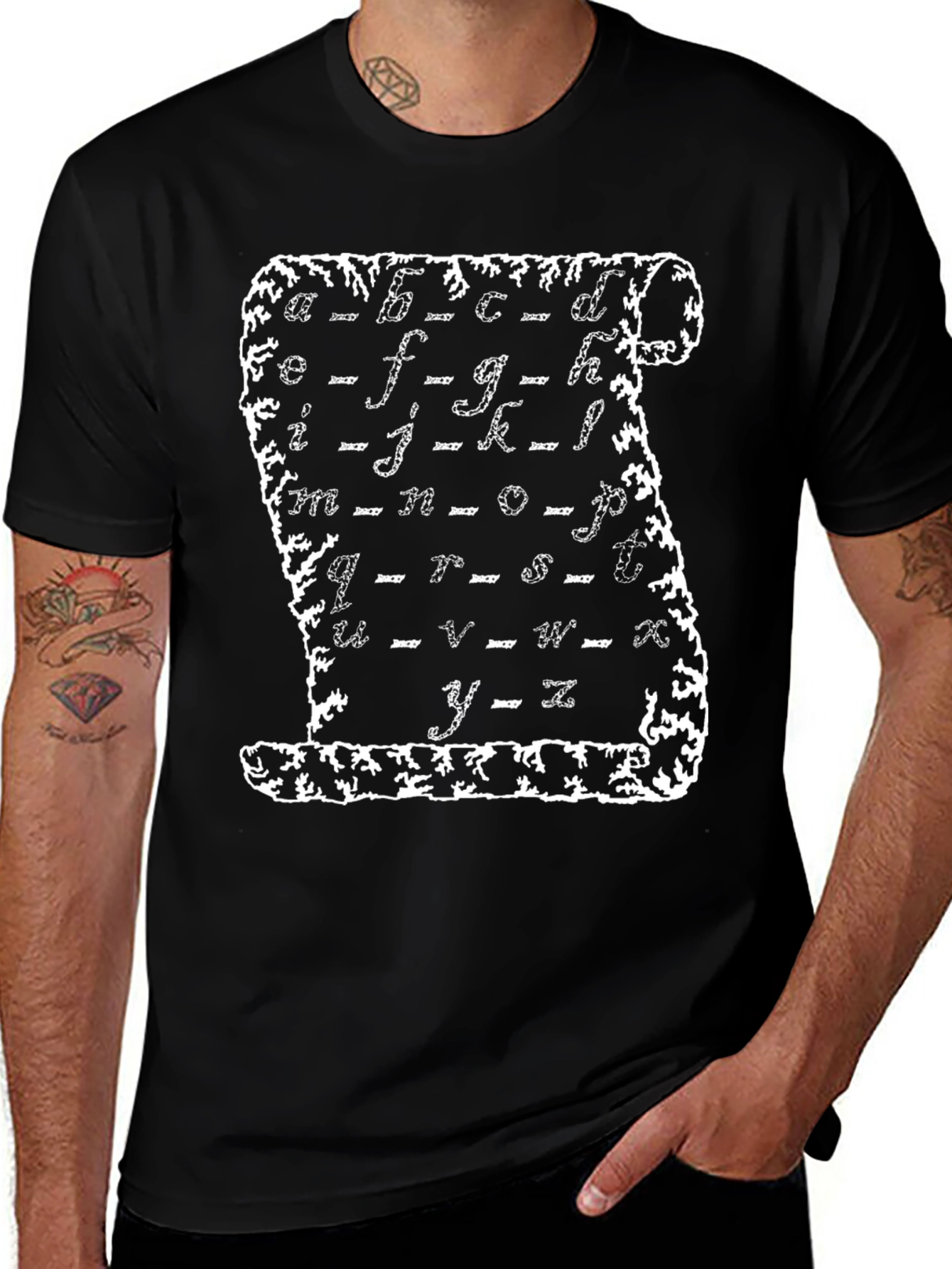 Variant 9 of Alphabet Scroll Print Black T-Shirt