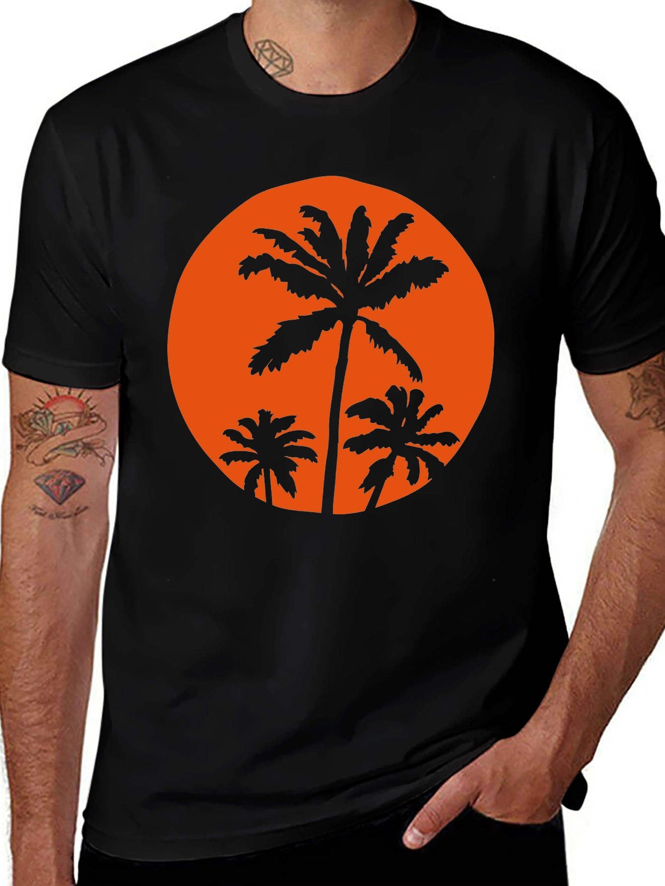 Variant 20 of Sunset Palm Tee - Black Graphic T-Shirt