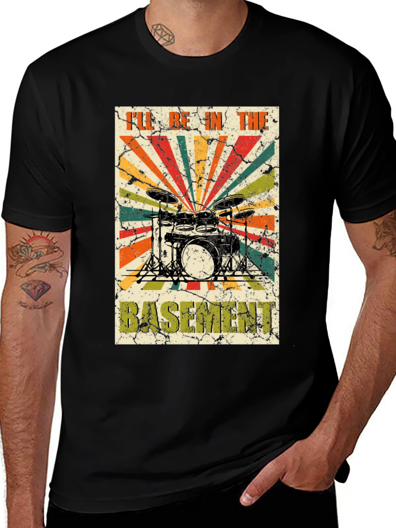 Variant 15 of I'll Be In The Basement Drum Set Retro T-Shirt