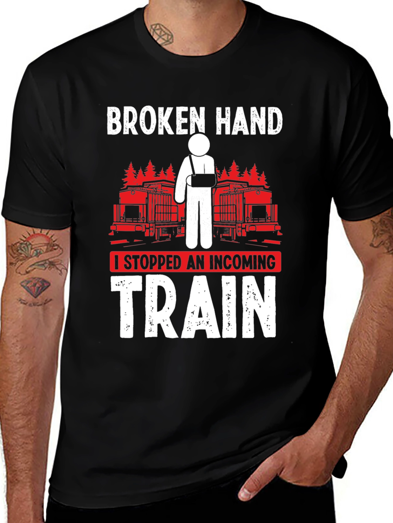Variant 7 of Broken Hand Stopped Train Funny T-Shirt