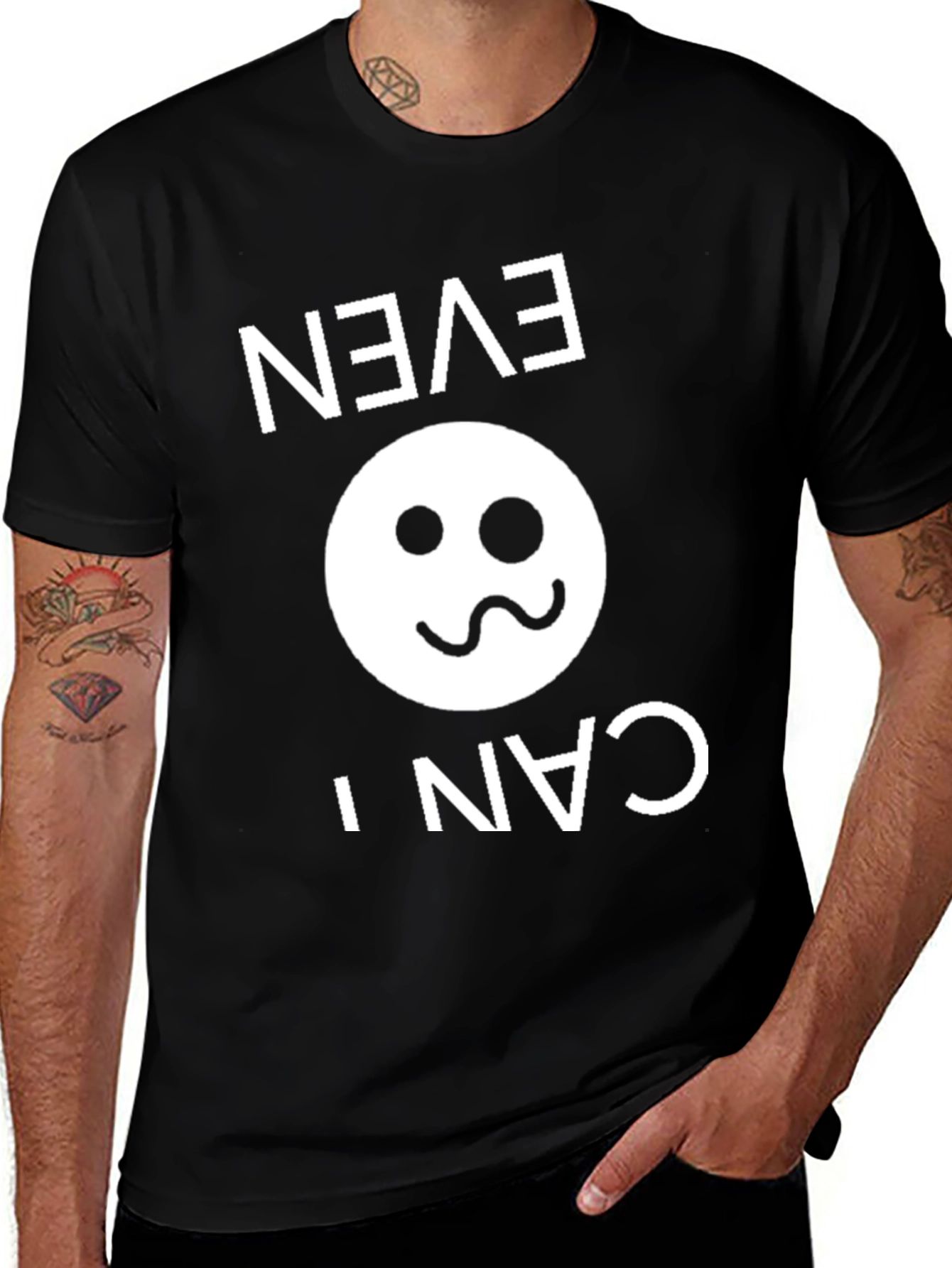 Funny Inverted Even I Can Smiley Face Black T-Shirt