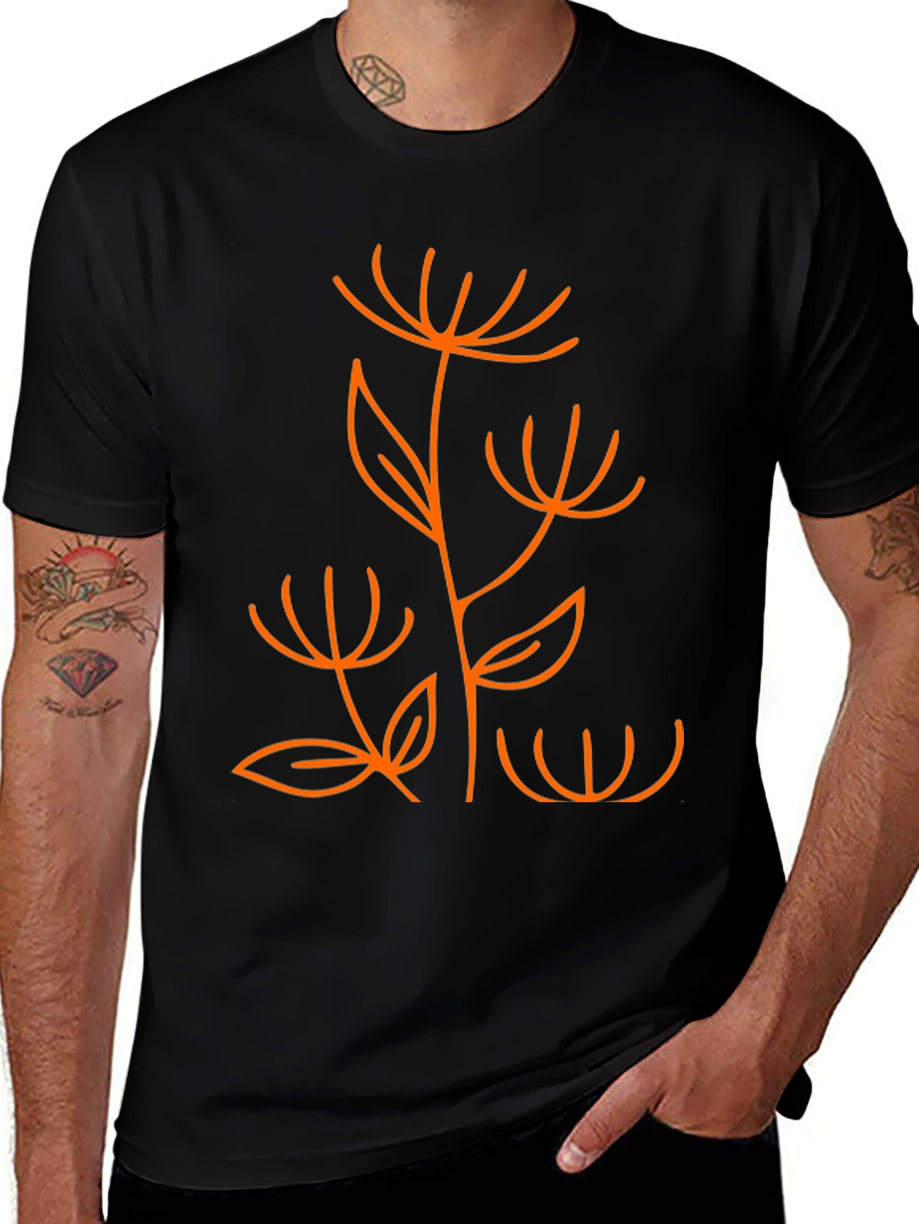 Variant 26 of Minimalist Floral Graphic Tee - Black Cotton Comfort