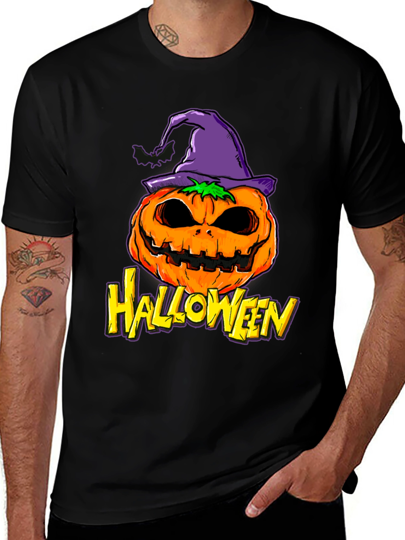 Variant 4 of Halloween Pumpkin Witch Hat Graphic Tee