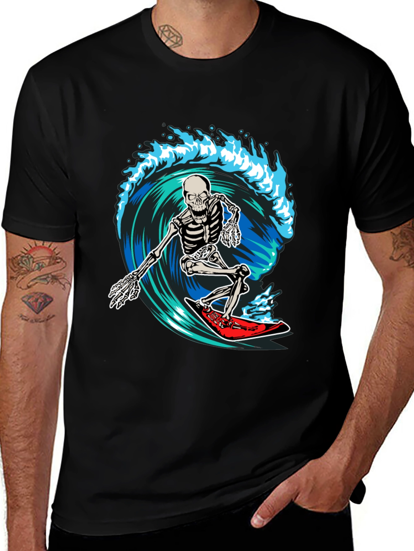 Variant 5 of Skeleton Surfing Wave Graphic T-Shirt