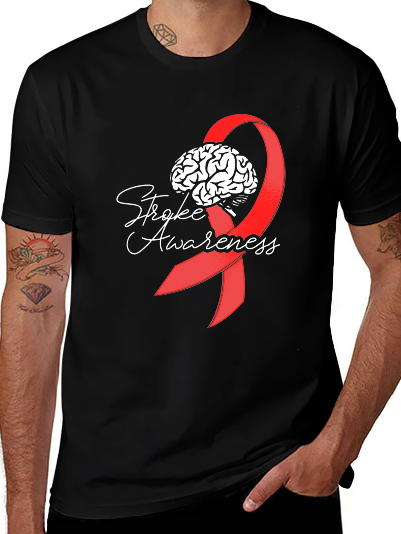Variant 25 of Stroke Awareness T-Shirt - Brain & Ribbon Design