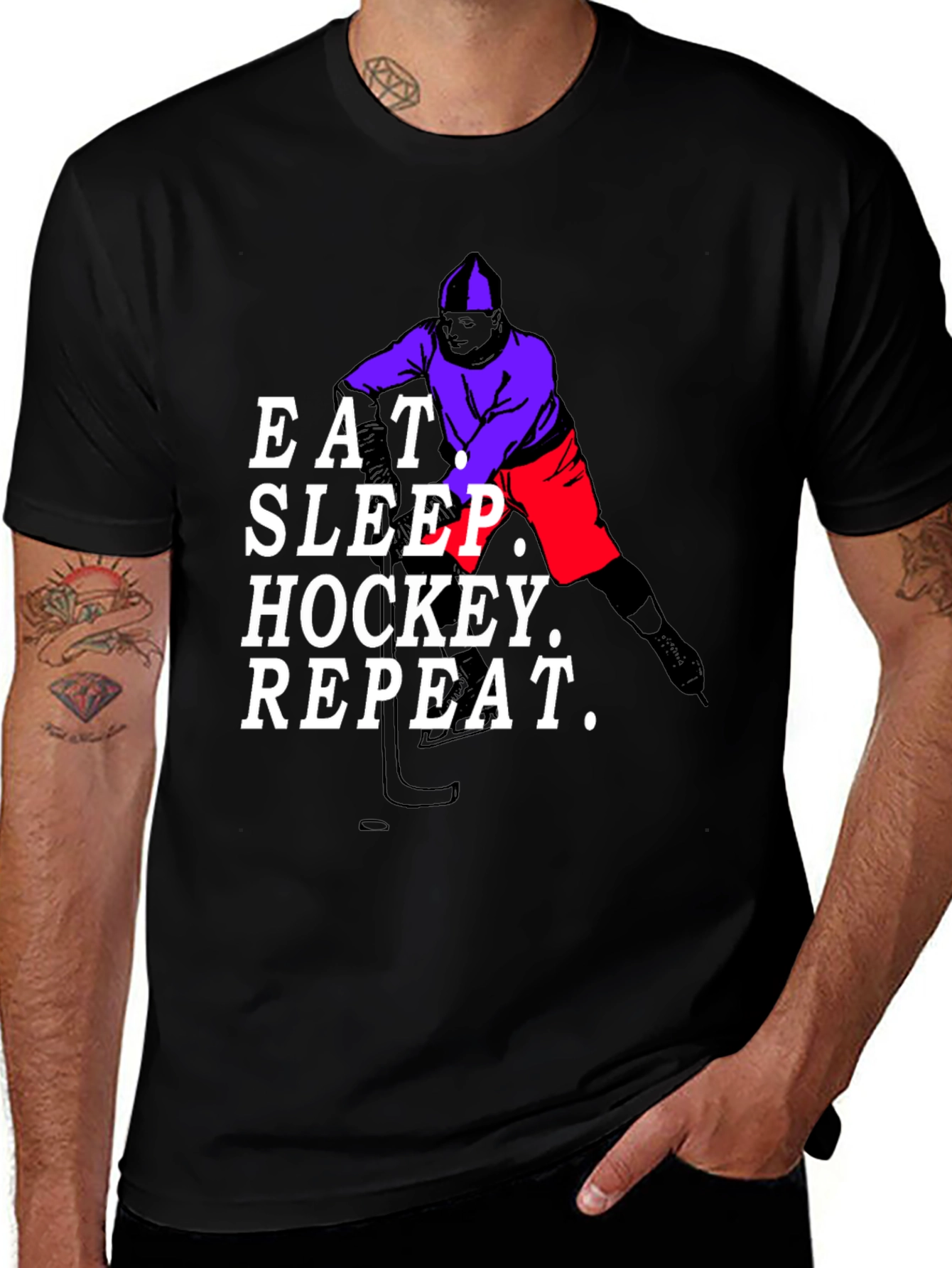 Black Eat Sleep Hockey Repeat Black T-Shirt main image