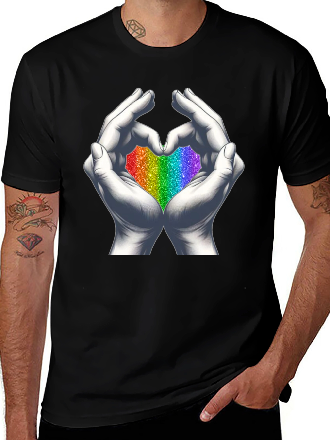 Variant 14 of Rainbow Heart Hands Graphic Tee - Pride T-Shirt