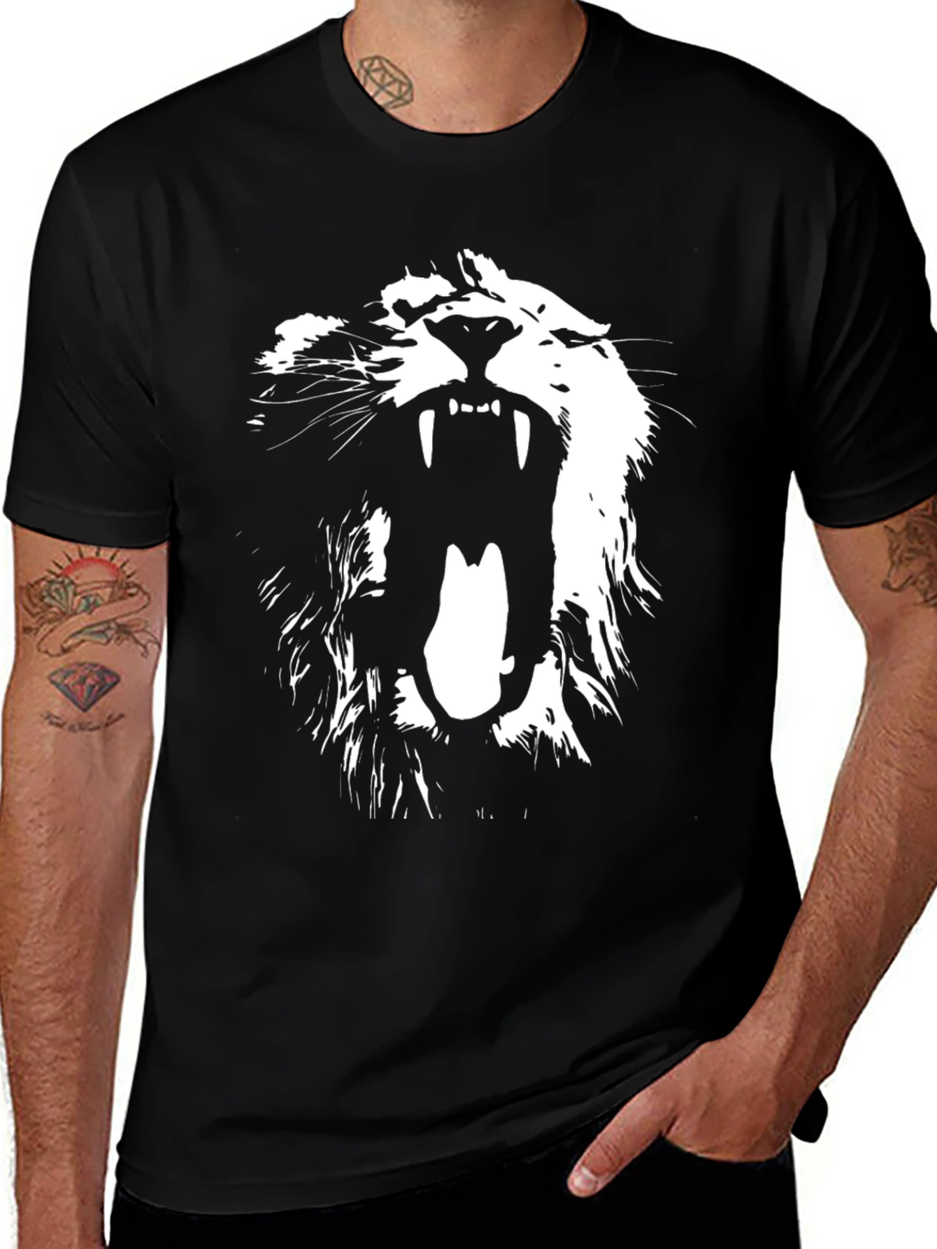 Lion Graphic Print Black T-Shirt
