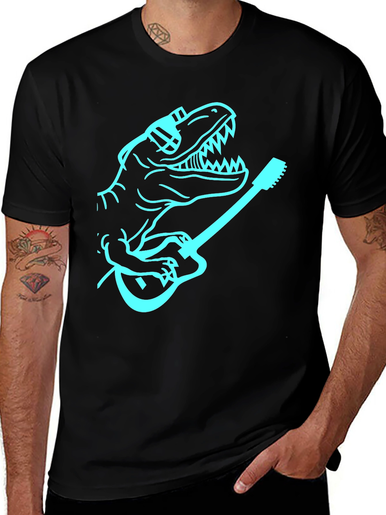 Variant 3 of Dinosaur Guitar Player Graphic Tee