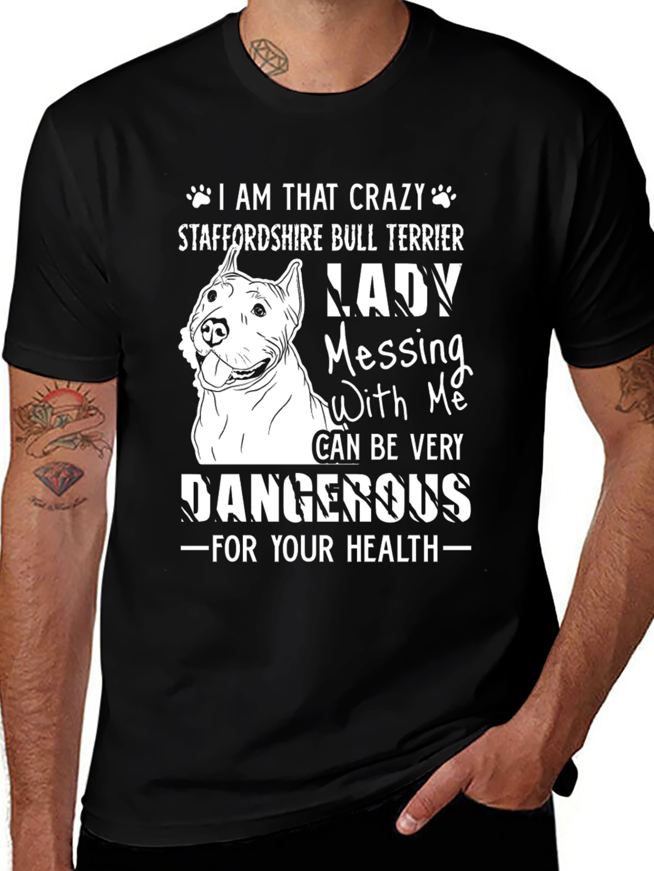 Crazy Staffordshire Bull Terrier Lady T-Shirt