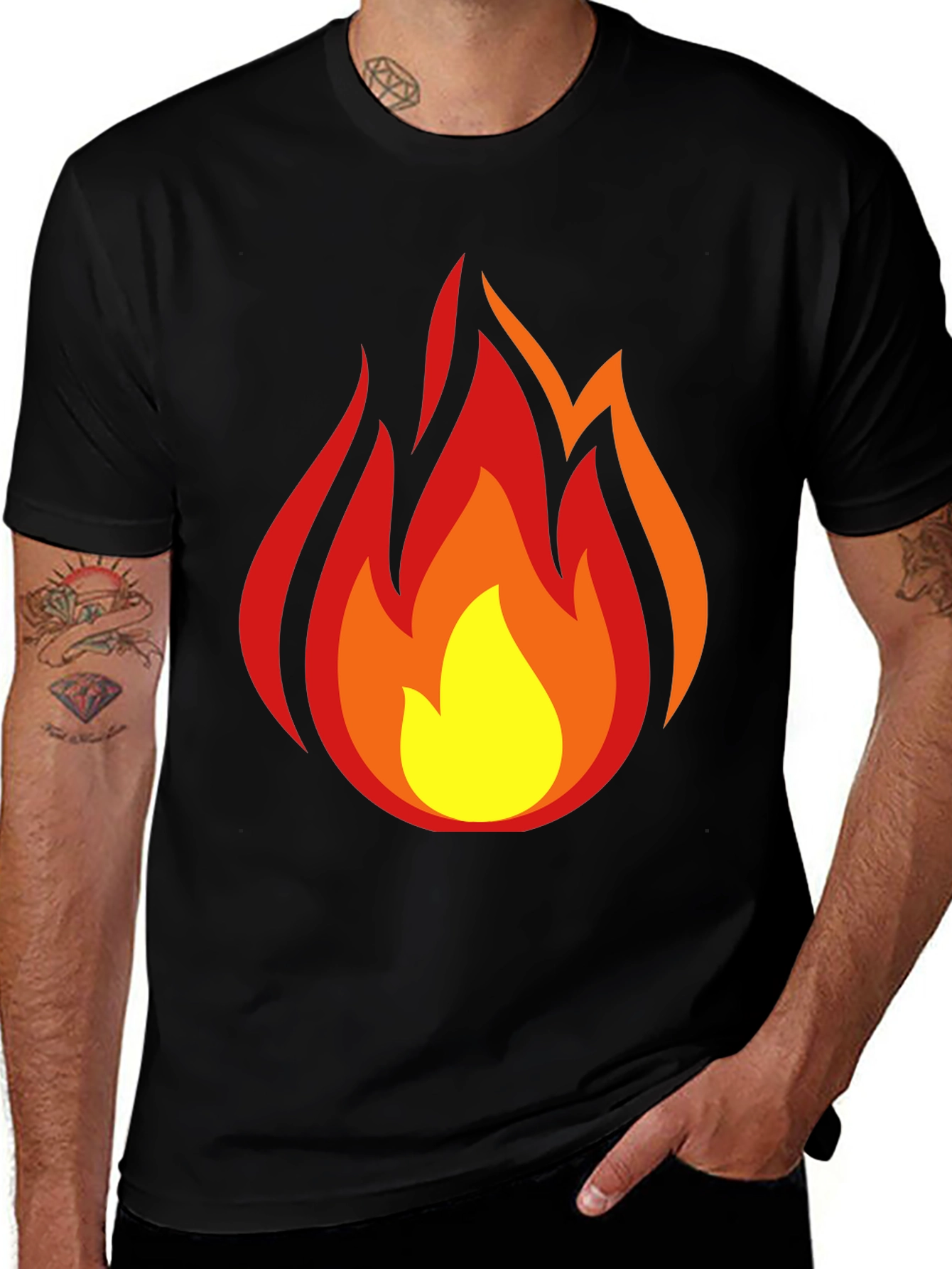 Variant 10 of Fiery Flames Graphic Tee - Black Cotton T-Shirt