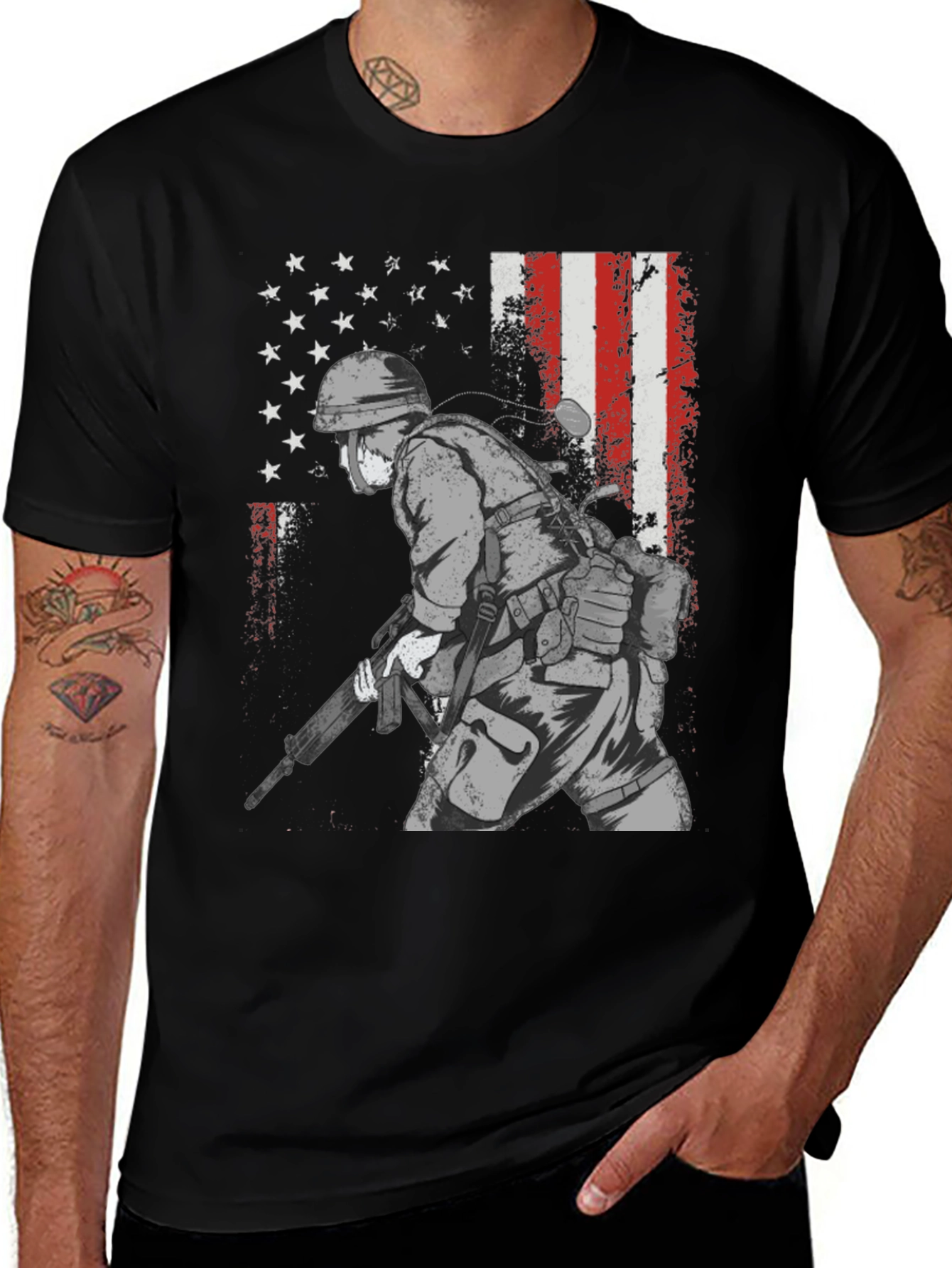 Variant 6 of Patriotic Soldier T-Shirt - American Flag Design