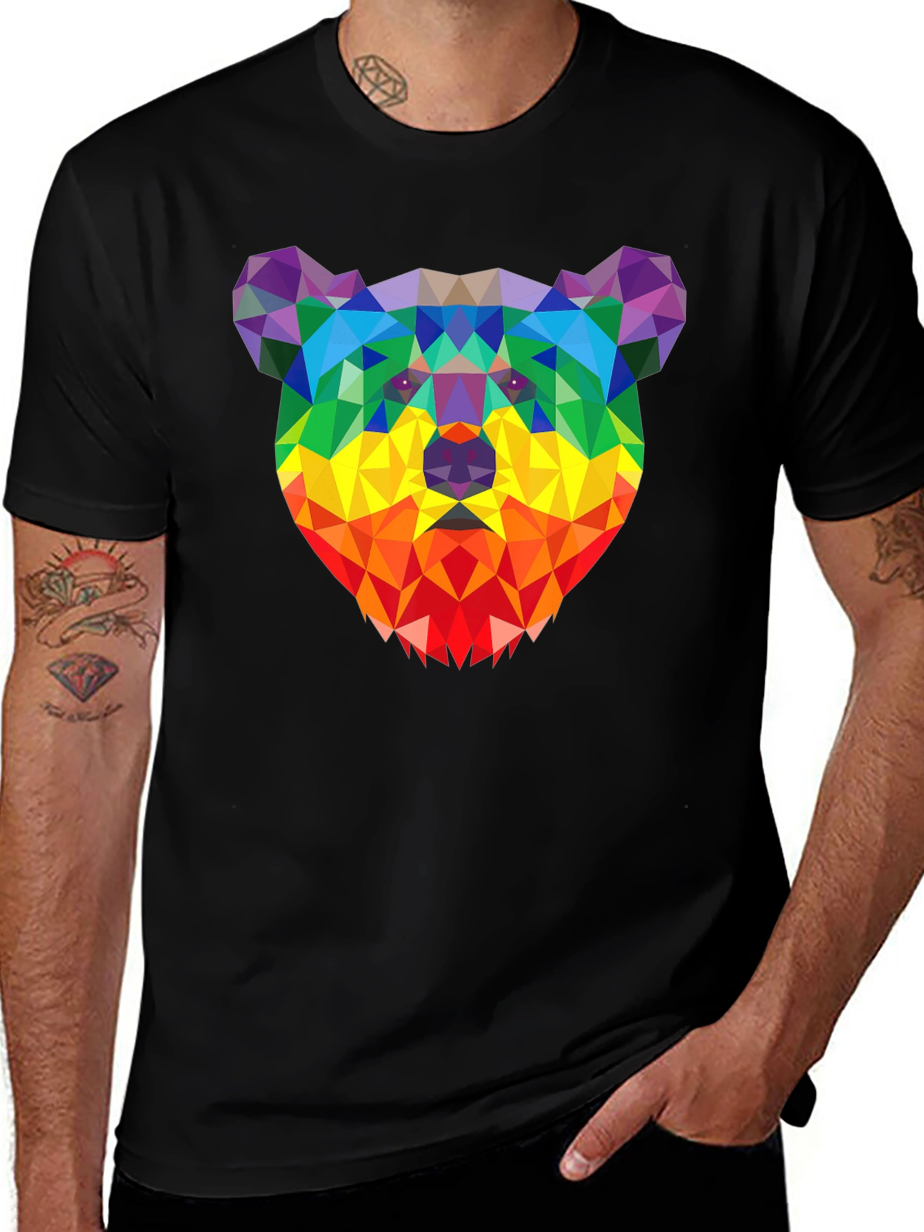 Variant 17 of Geometric Bear Tee - Colorful Polygon Design