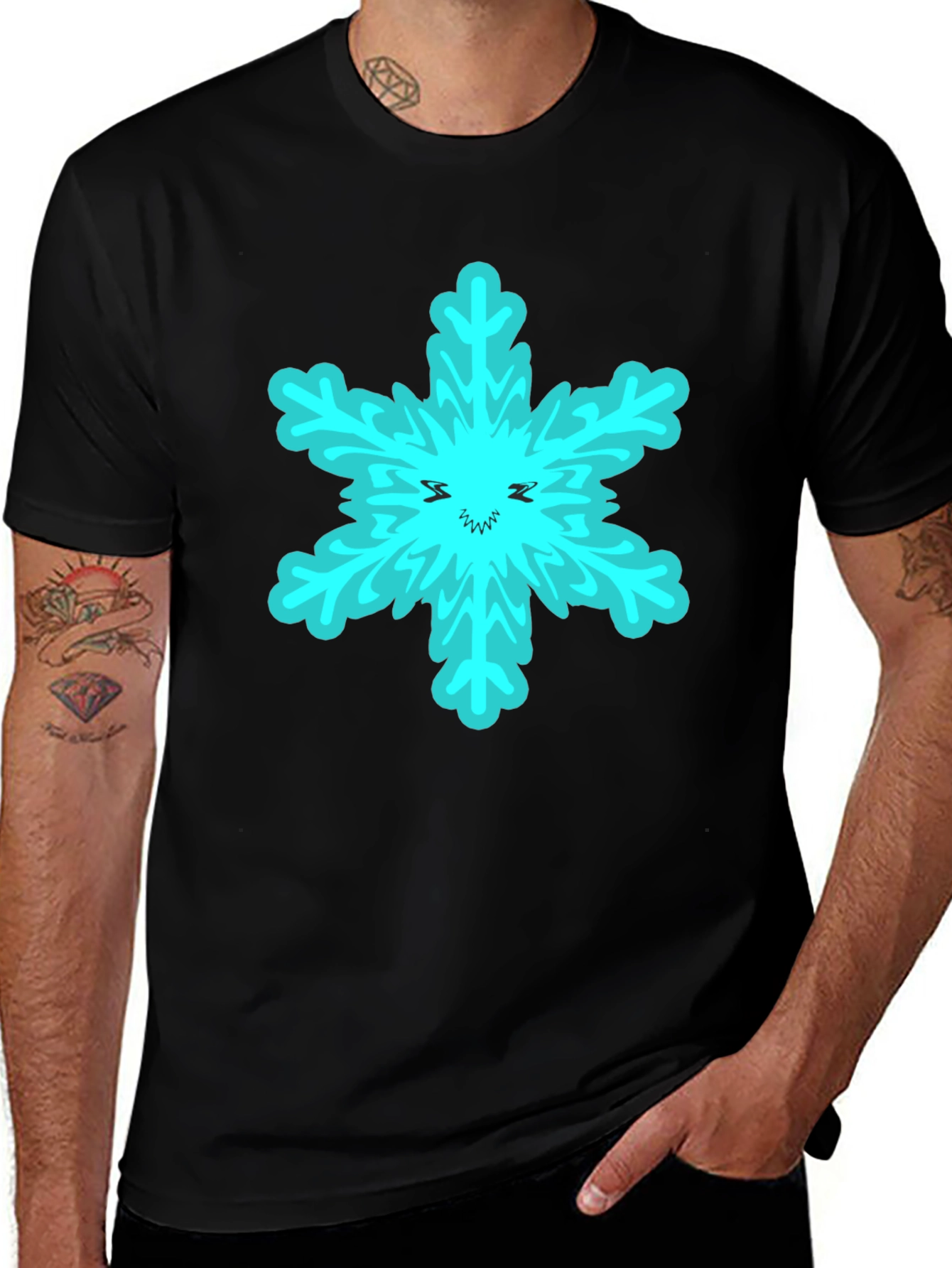 Variant 10 of Snowflake Graphic T-Shirt - Black Cotton Tee