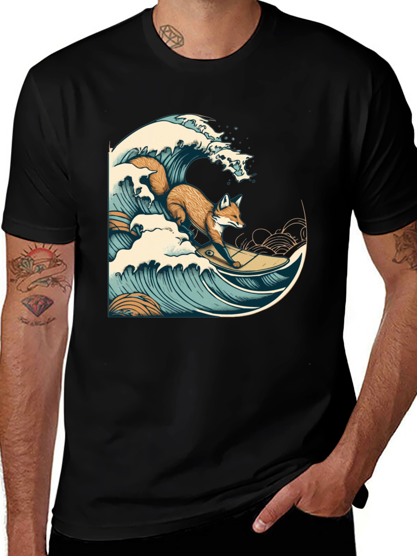 Variant 15 of Surfing Fox Graphic Tee - Cool Wave Design