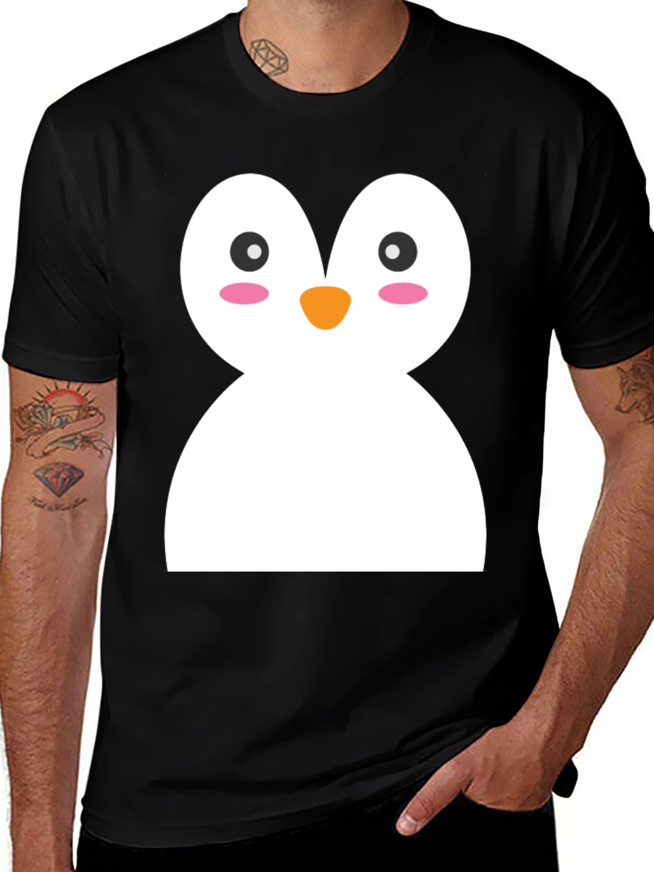 Black Cute Penguin Graphic Black T-Shirt main image