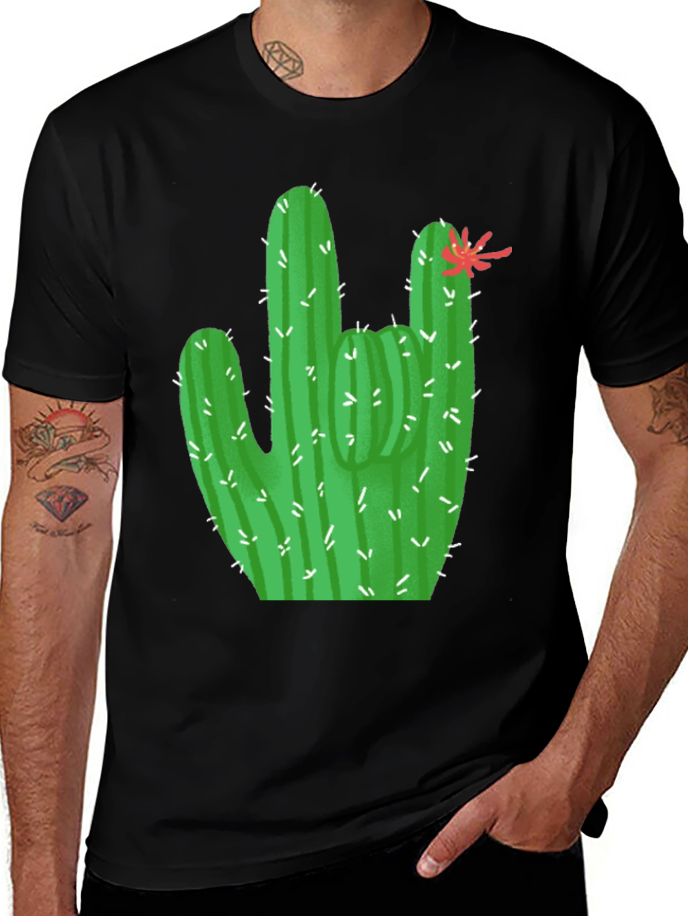 Variant 25 of Cactus Graphic Tee - Black Cotton T-Shirt