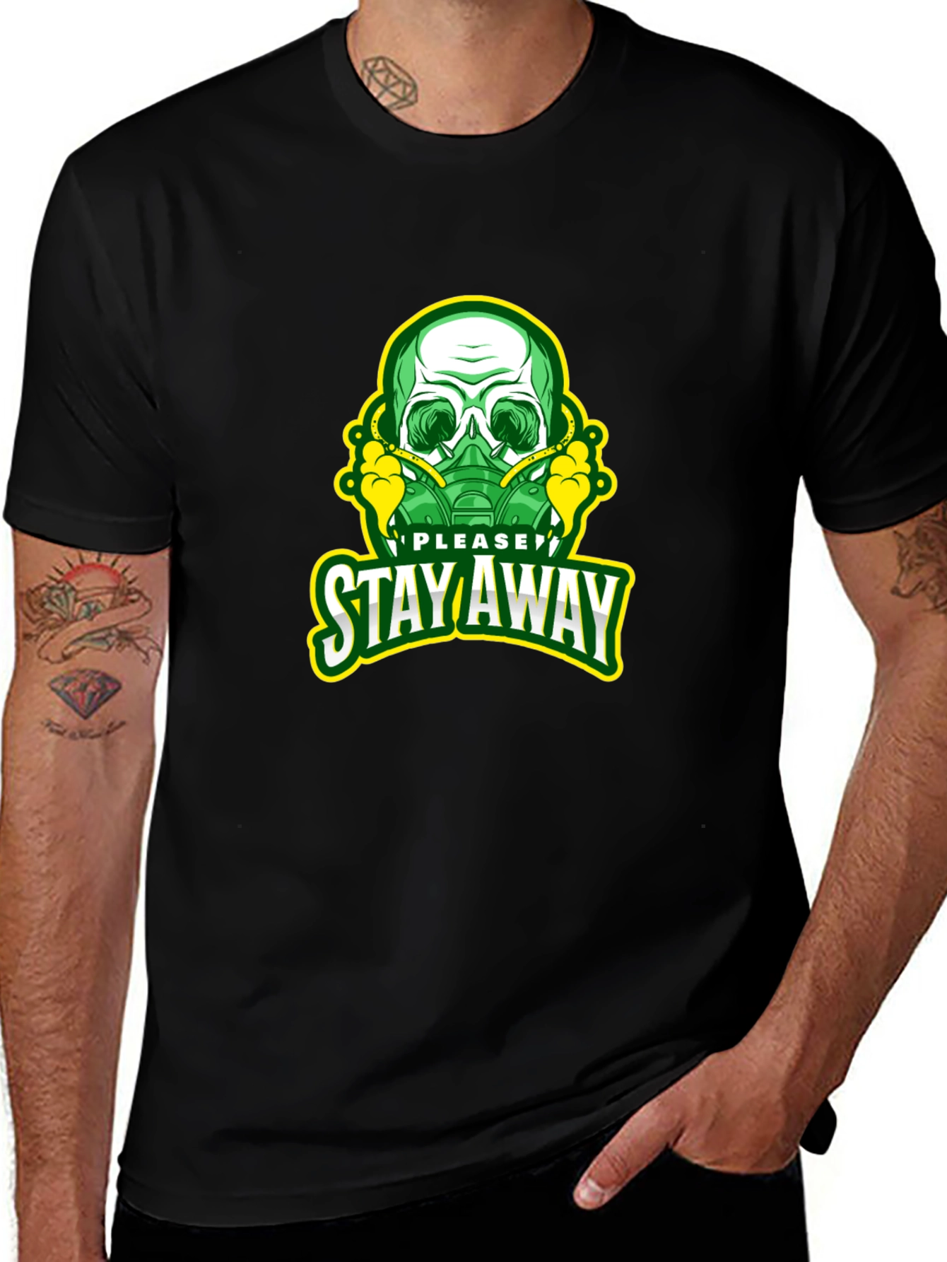 Variant 29 of Stay Away Skull Graphic T-Shirt - Black