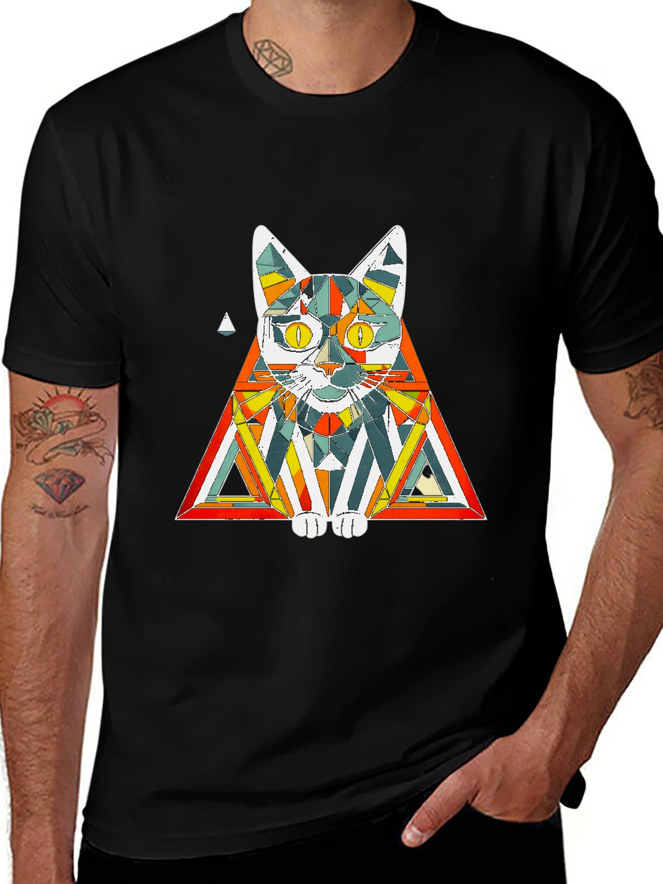 Variant 24 of Geometric Cat T-Shirt: Colorful & Modern