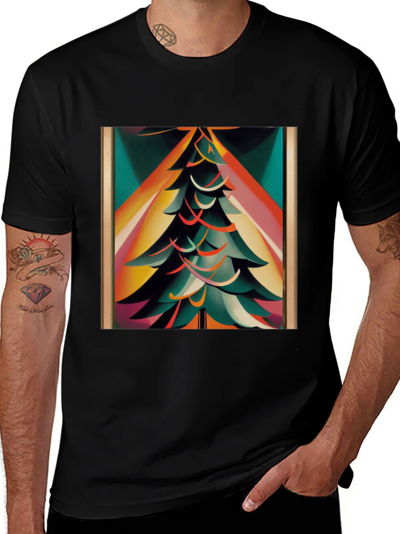 Abstract Christmas Tree Graphic Tee - Modern Holiday Style