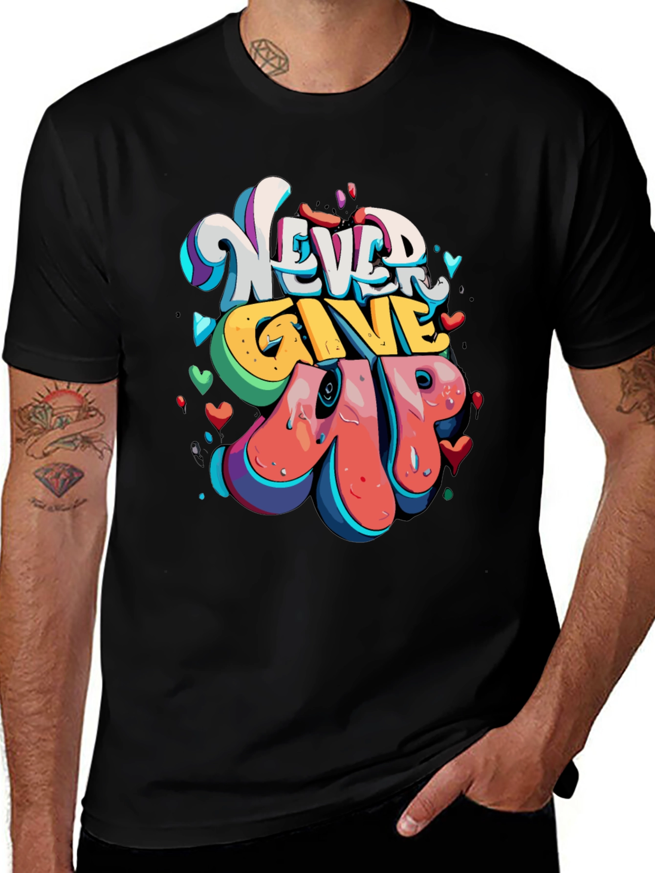 Variant 15 of Never Give Up Graphic Tee - Men's Black T-Shirt