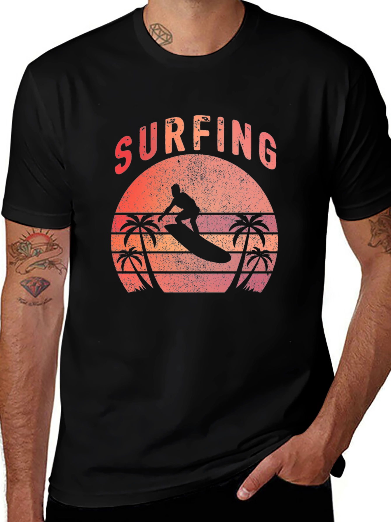 Variant 30 of Surfing Sunset T-Shirt - Retro Beach Style
