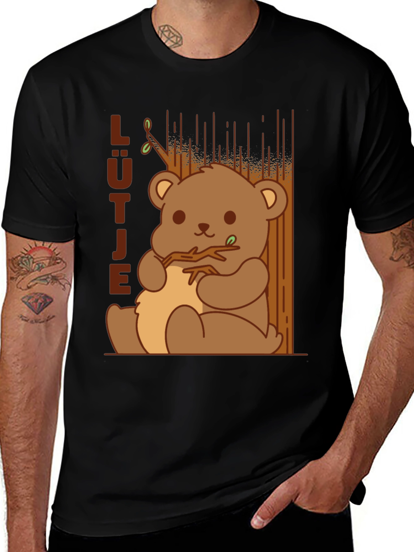 Variant 5 of Cute Cartoon Bear Graphic Black T-Shirt