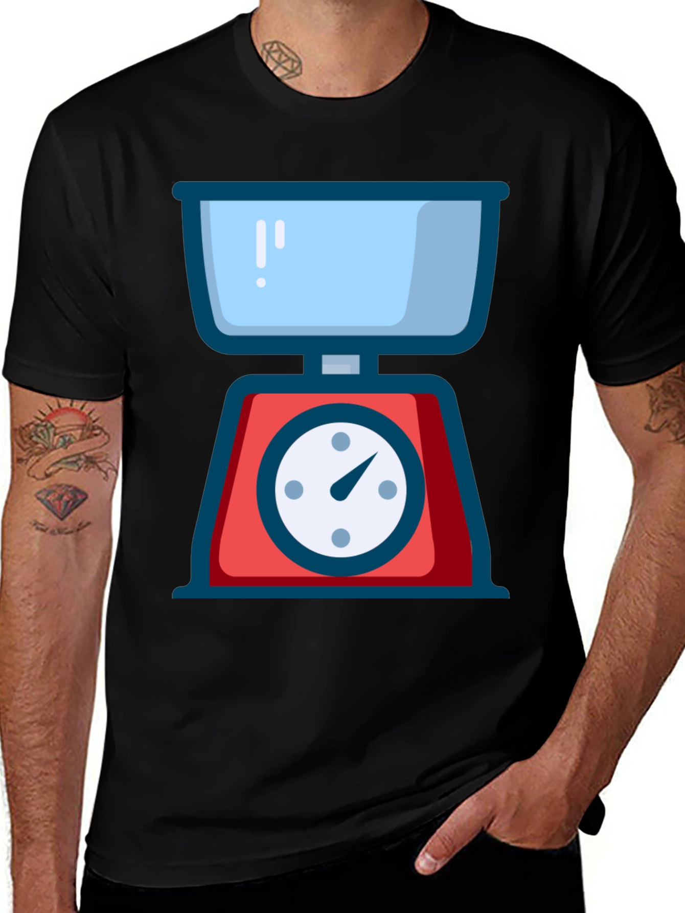 Retro Kitchen Scale Graphic Tee - Black Cotton Blend