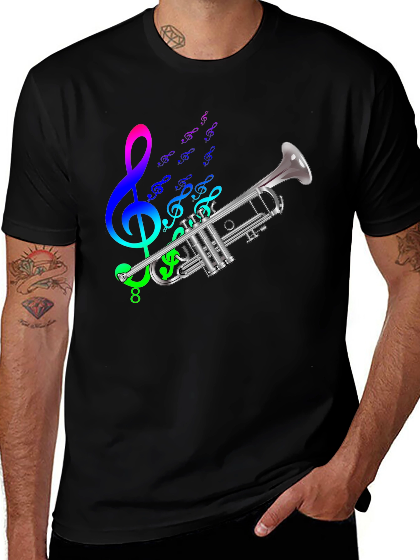 Variant 29 of Musical Trumpet Graphic Tee - Black Cotton T-Shirt