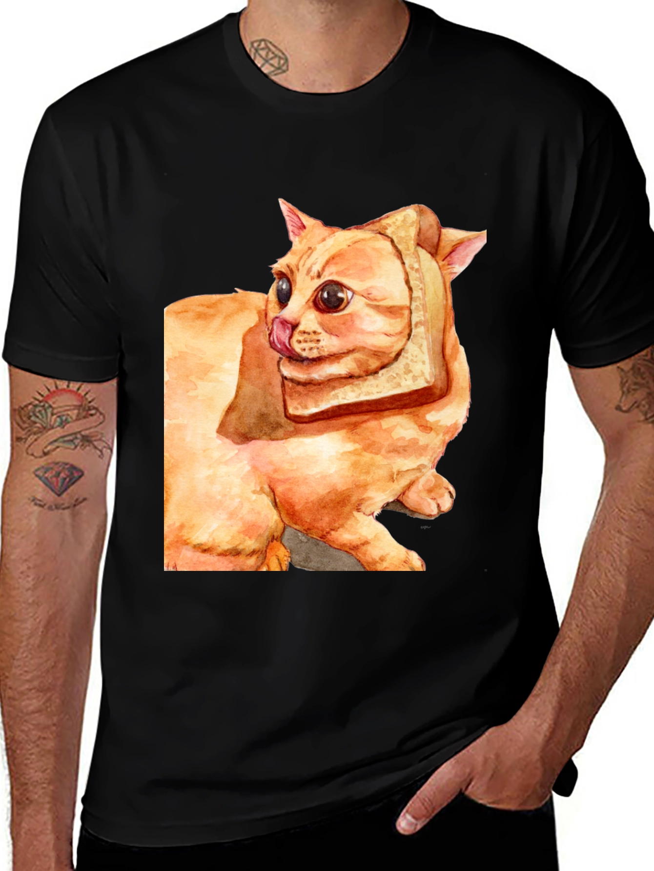 Variant 8 of Cat Bread Slice Graphic Tee - Unique Design