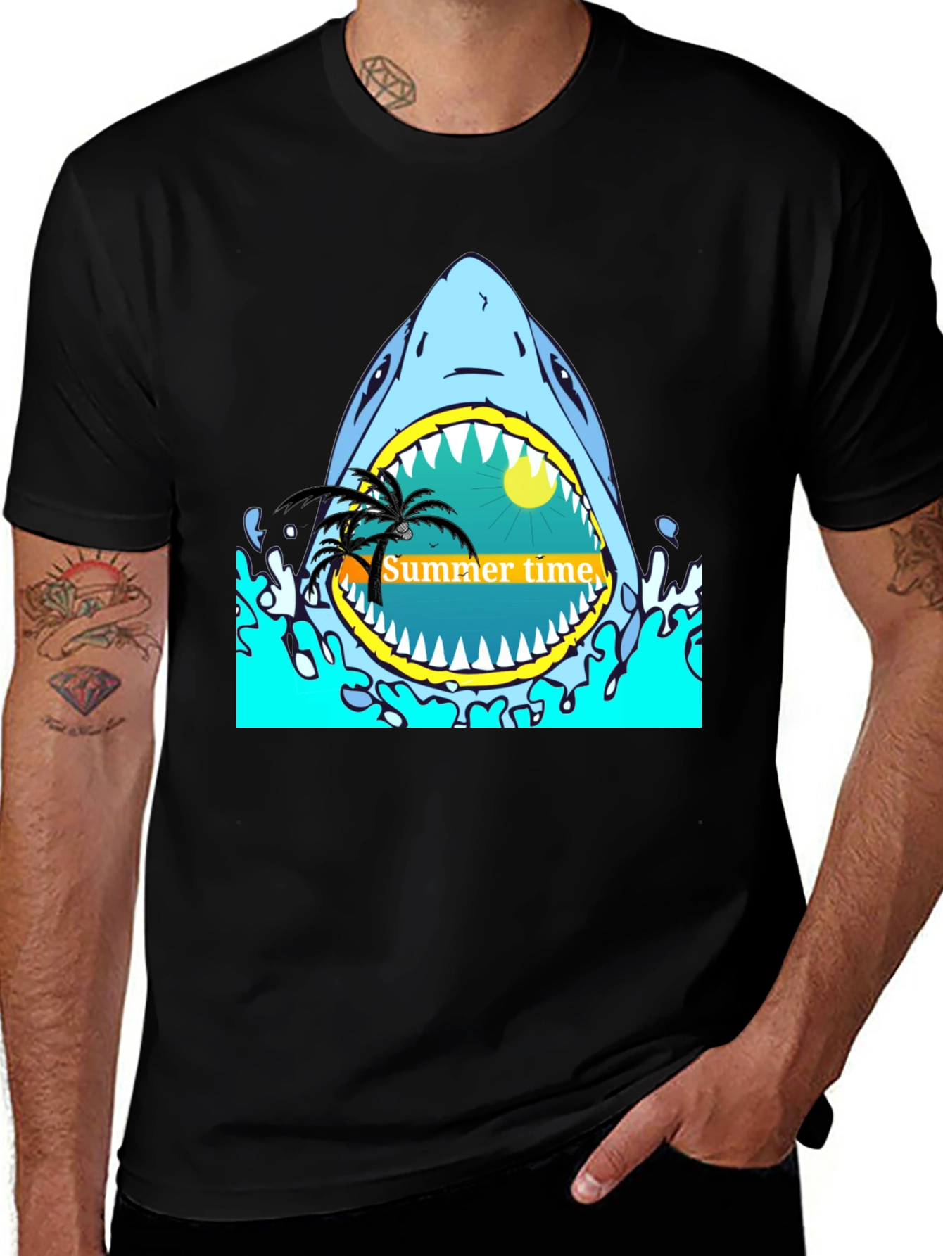 Variant 22 of Summer Time Shark Graphic Tee - Black T-Shirt