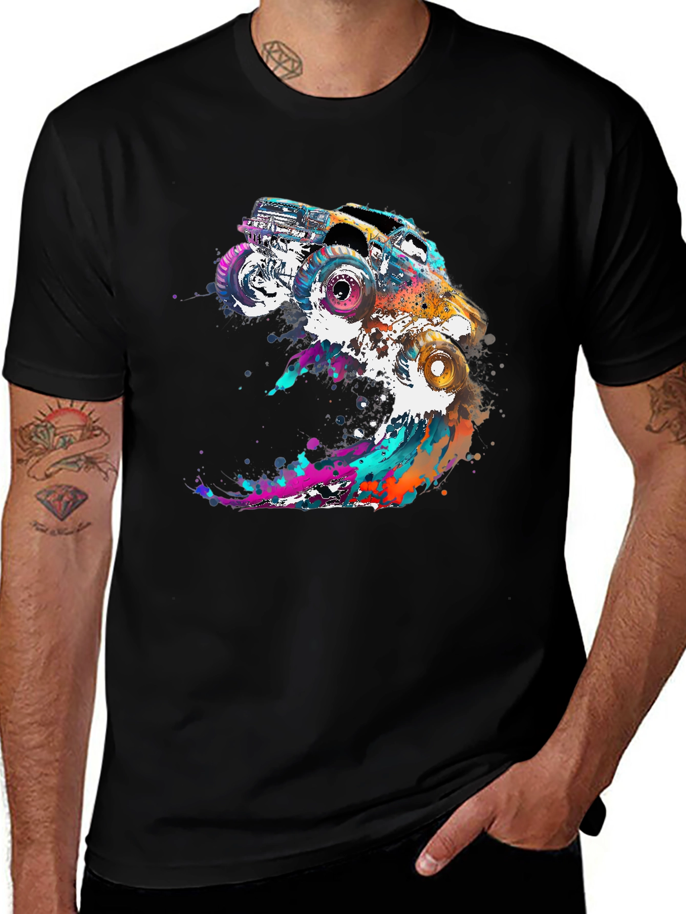 Variant 24 of Monster Truck Splash Art Graphic Tee - Black