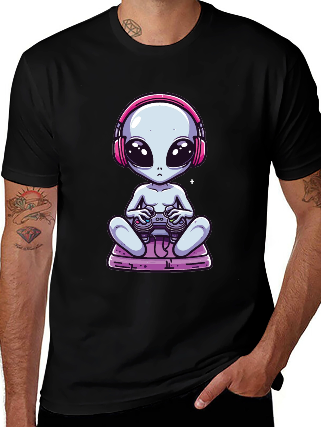 Variant 29 of Alien Gamer T-Shirt - Black Cotton Tee