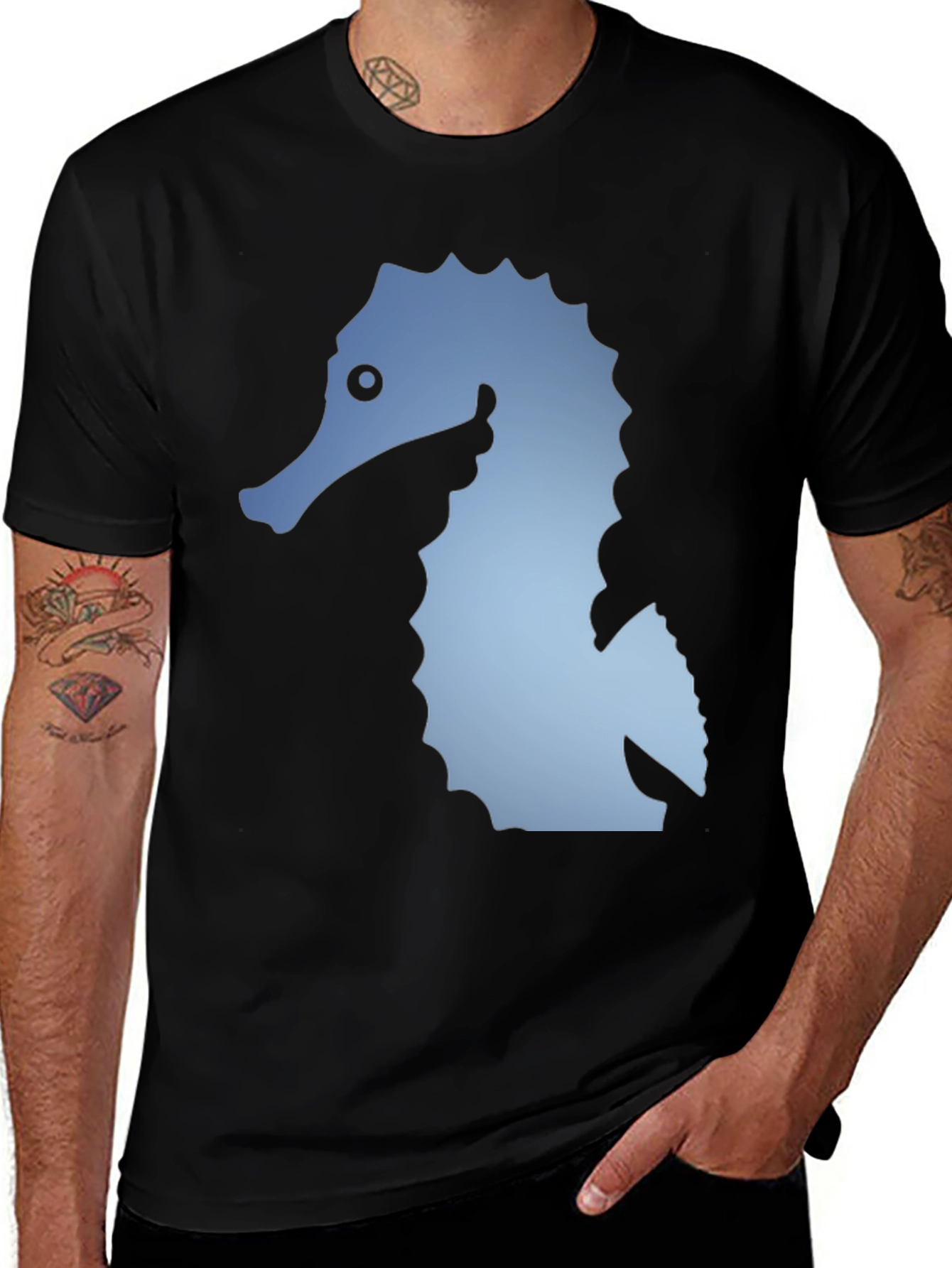Variant 19 of Seahorse Graphic Black T-Shirt