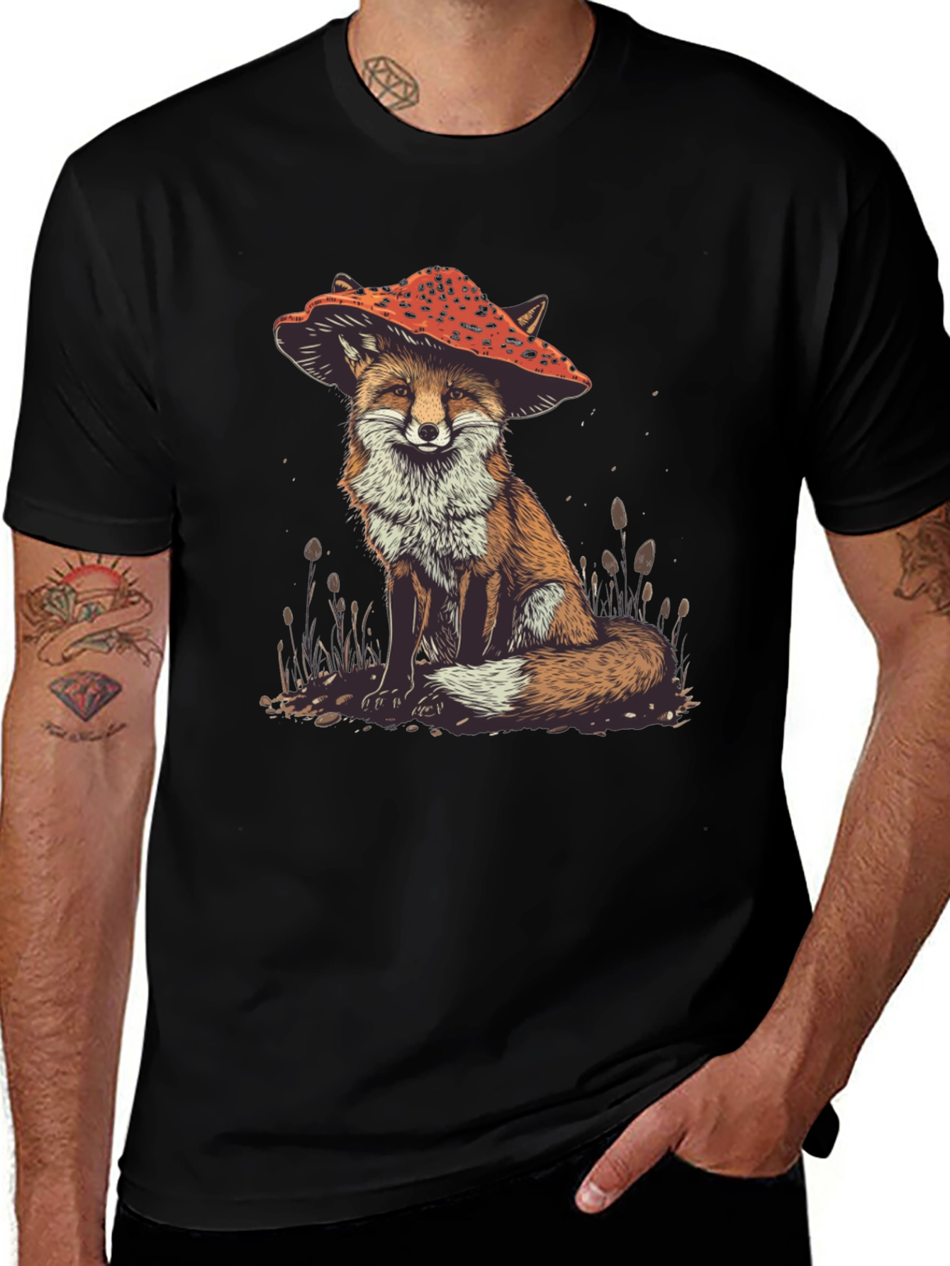 Variant 30 of Fox in Mushroom Hat Graphic Tee