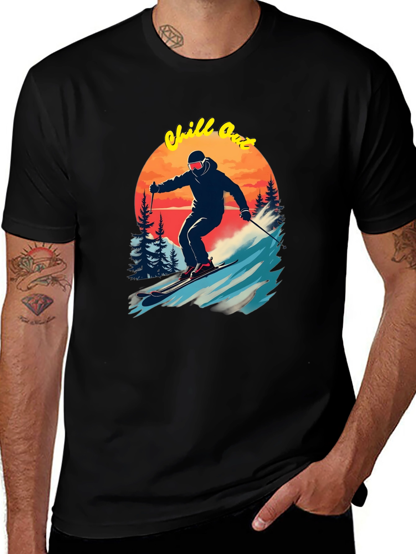 Variant 6 of Chill Out Skier Graphic Tee - Black