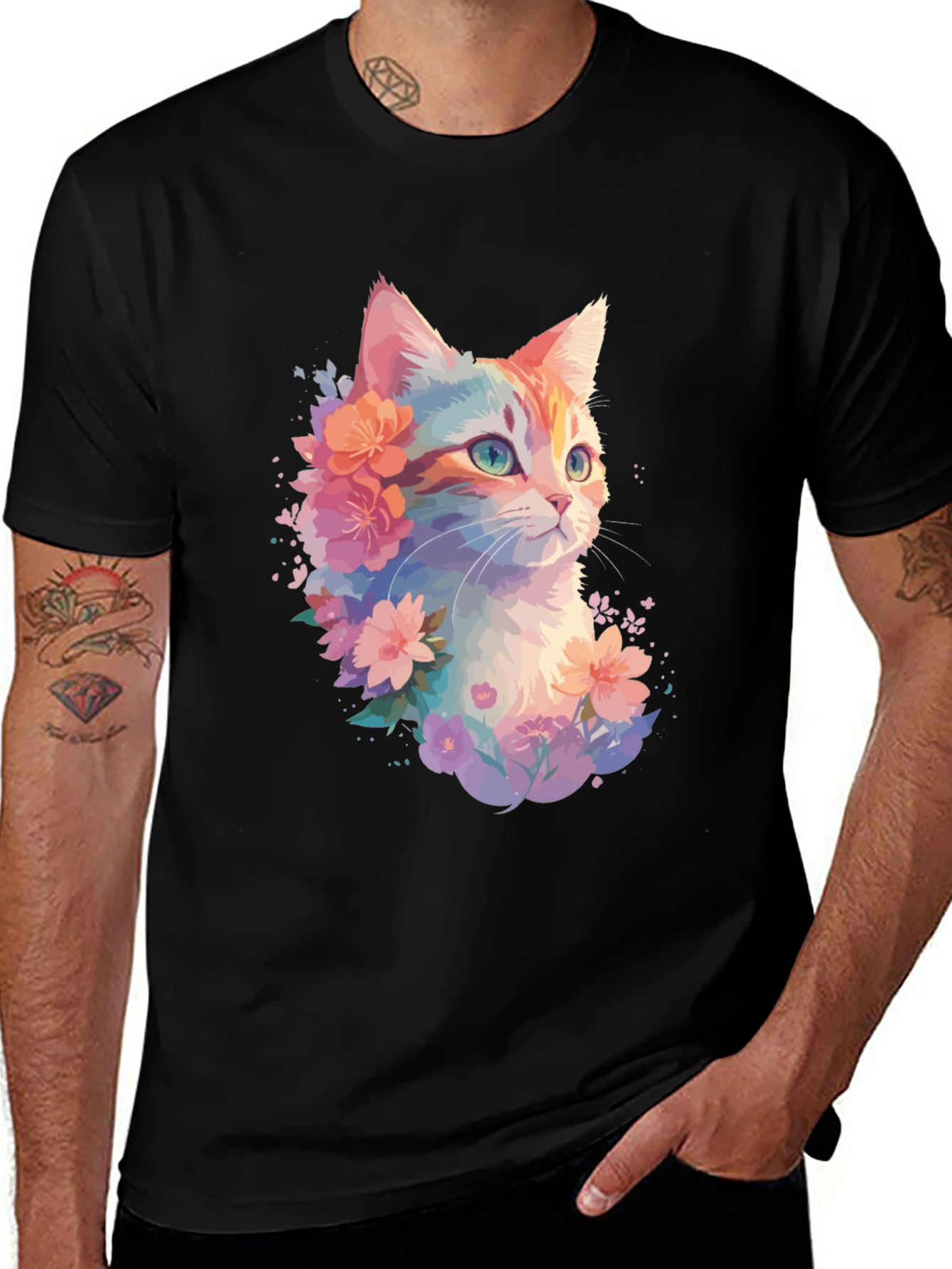 Variant 9 of Floral Cat Graphic T-Shirt - Stylish and Unique
