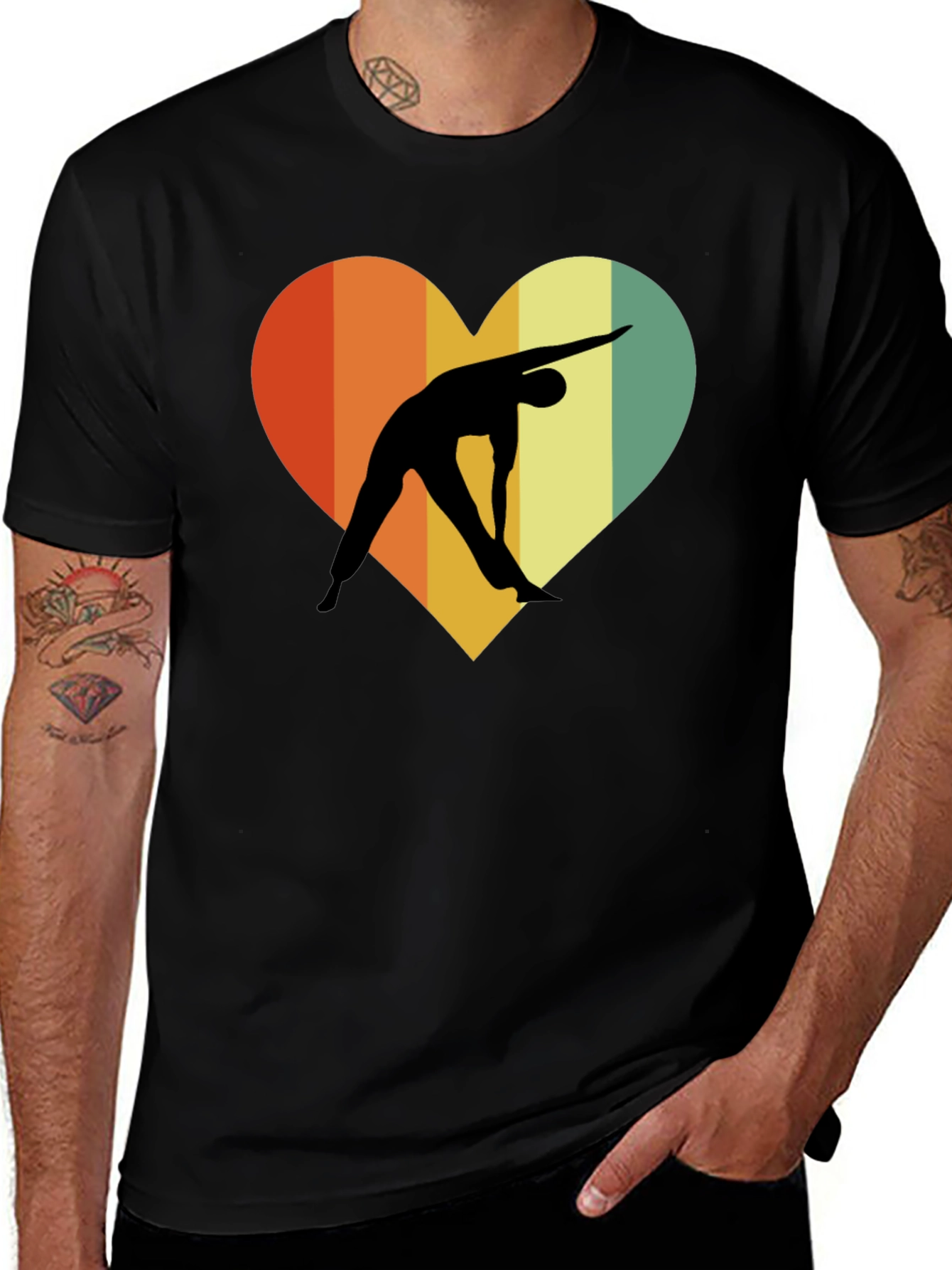 Black Yoga Heart Graphic T-Shirt - Unisex Black Tee main image